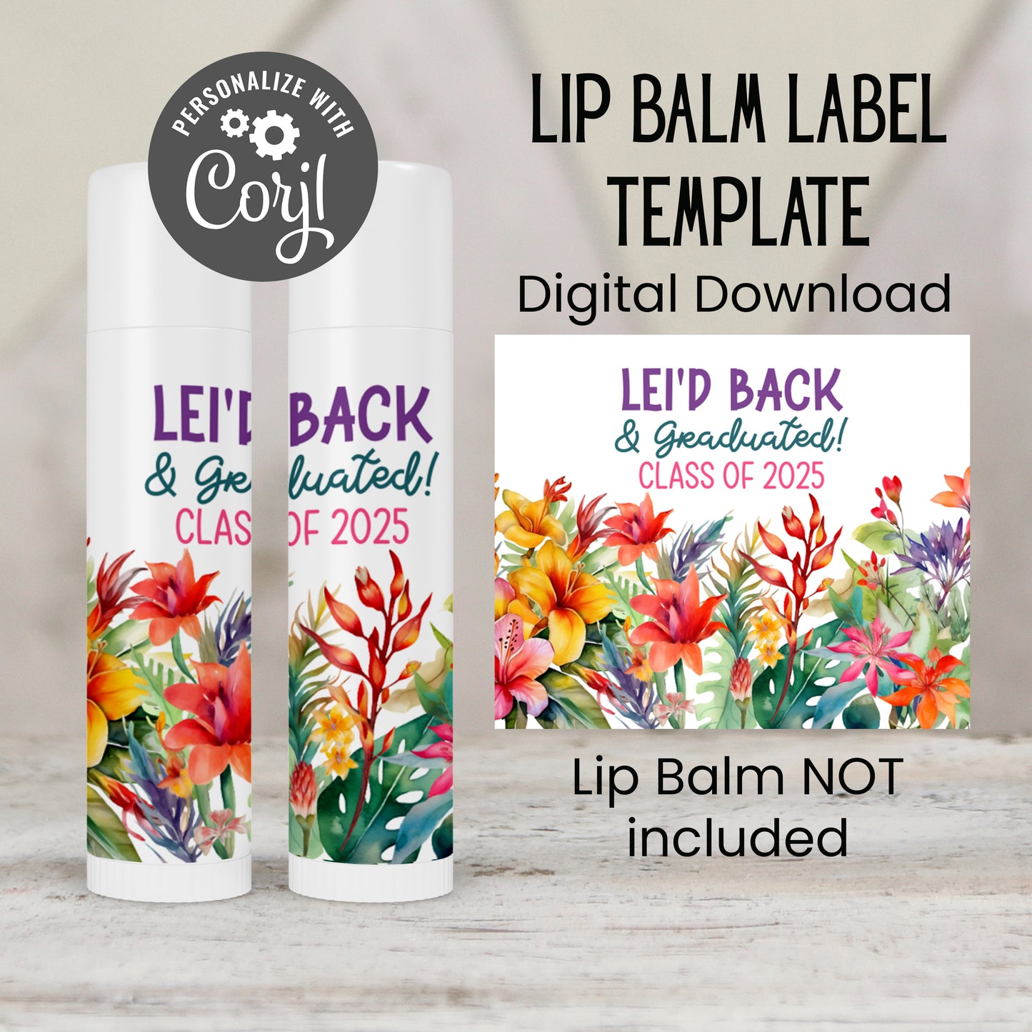 Luau Chapstick Label Template: Tropical Baby Shower, Hawaiian Party Favor