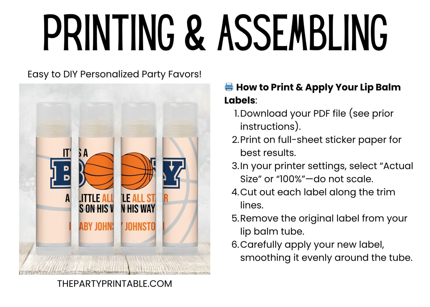 Basketball Lip Balm Label Template: Sports Baby Shower, Boy Favor