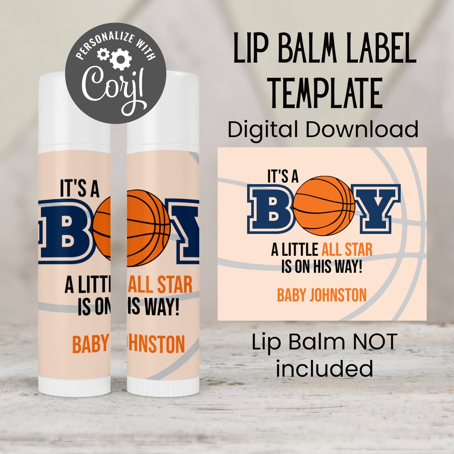 Basketball Lip Balm Label Template: Sports Baby Shower, Boy Favor