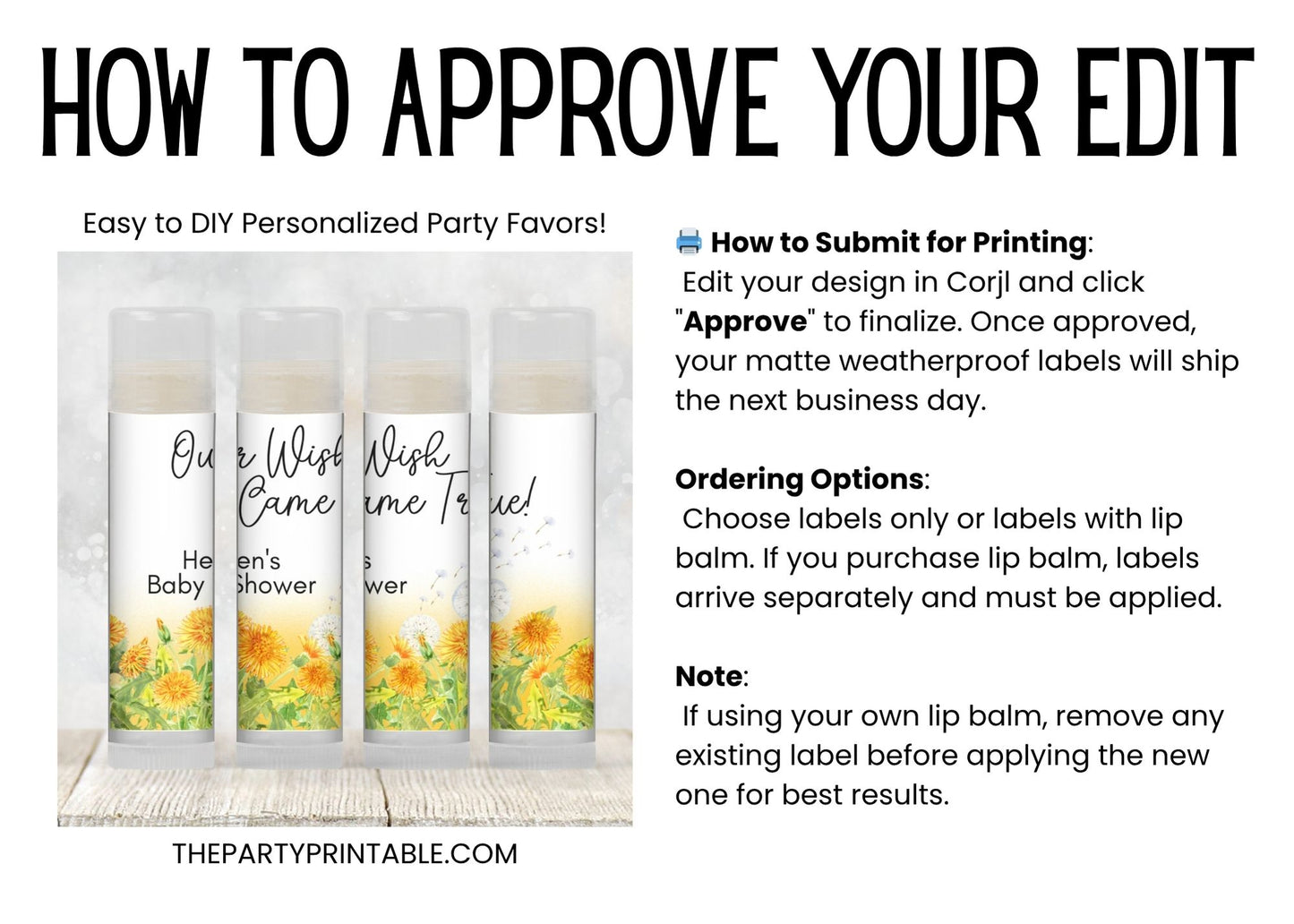 Dandelion Chapstick Favors: Boho Baby Shower, Wildflower Guest Gift