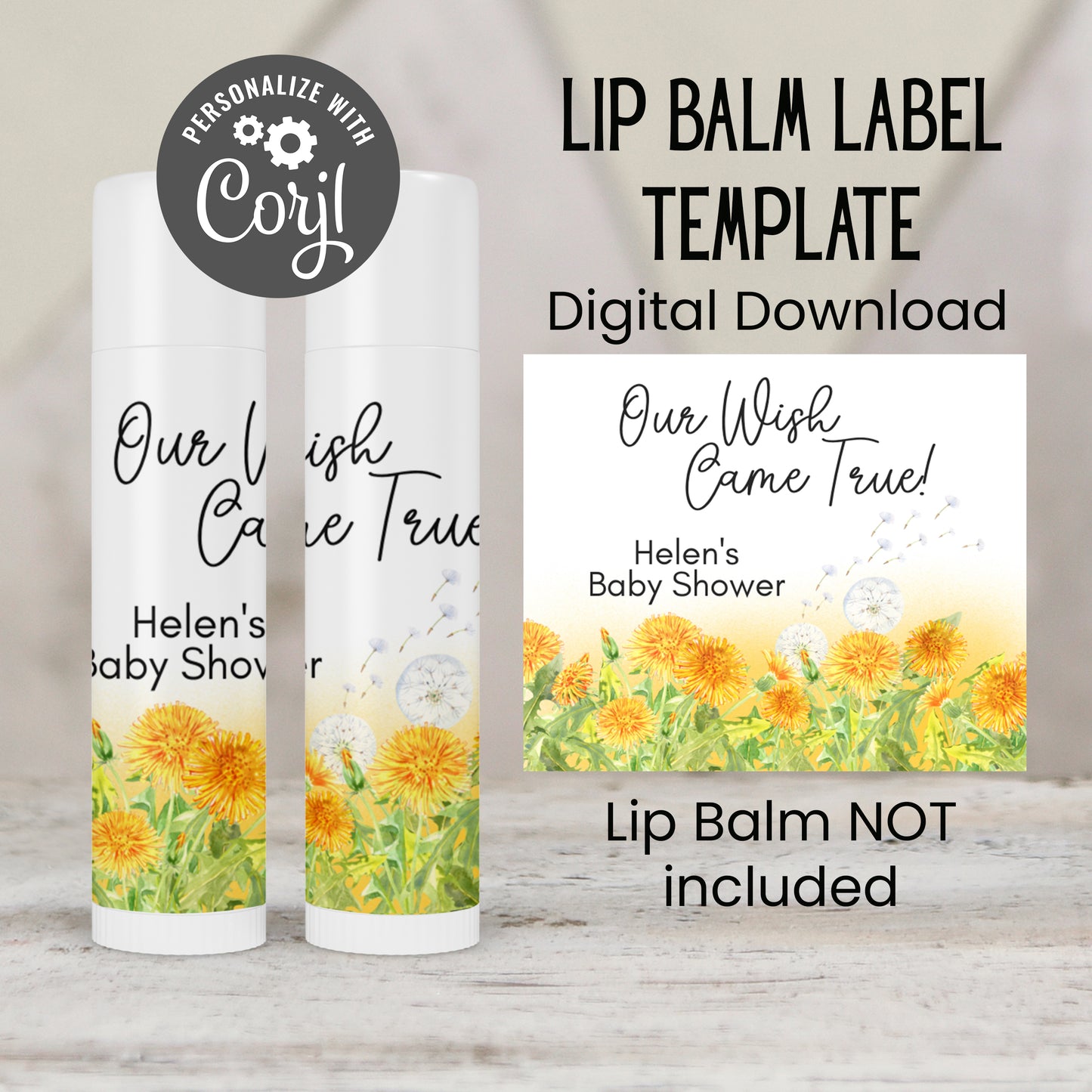Dandelion Lip Balm Label Template: Baby Shower, Boho Wildflower Favor