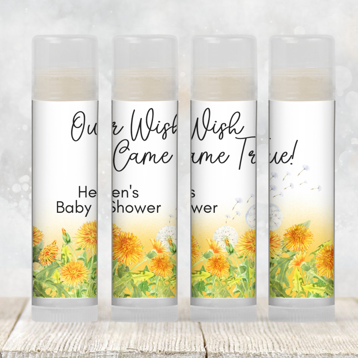 Dandelion Chapstick Favors: Boho Baby Shower, Wildflower Guest Gift