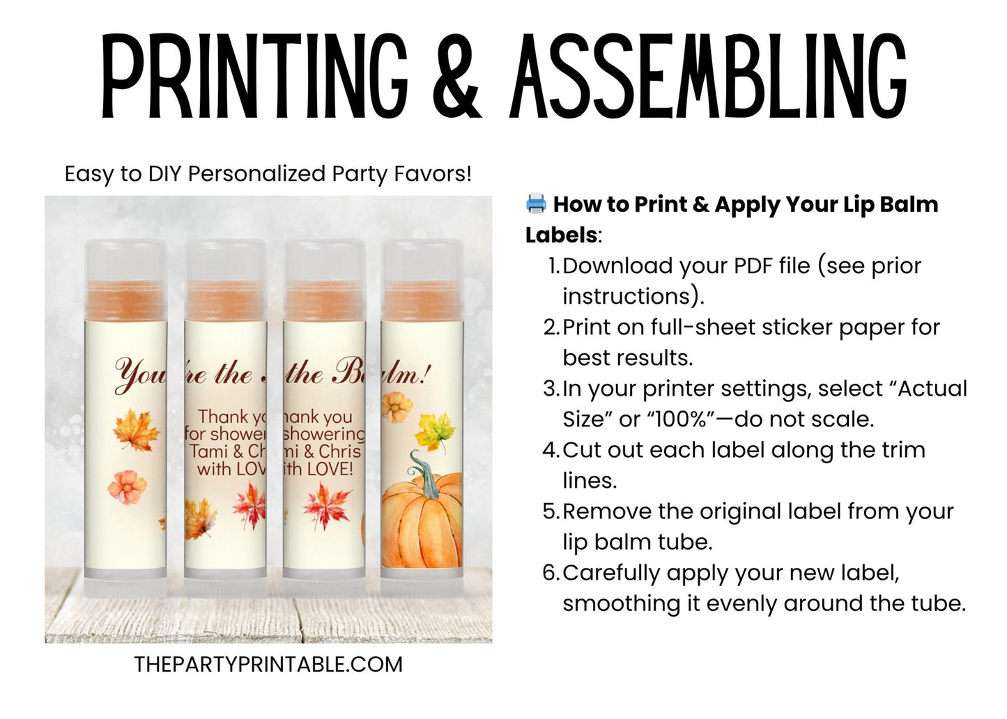 You’re the Balm Chapstick Label Template: Pumpkin Baby or Bridal Shower Favor