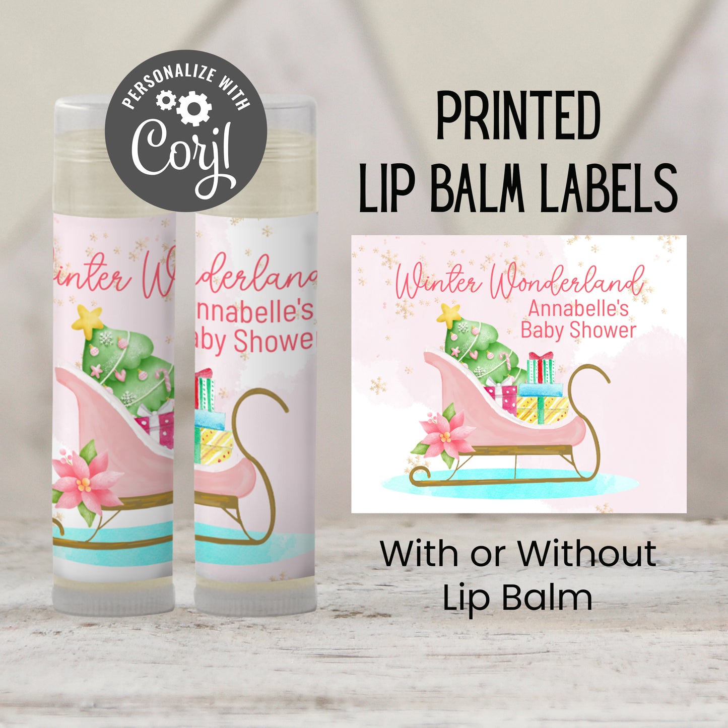 Pink Sleigh Baby Shower Lip Balm Favors: Winter Wonderland Guest Gift for Girls