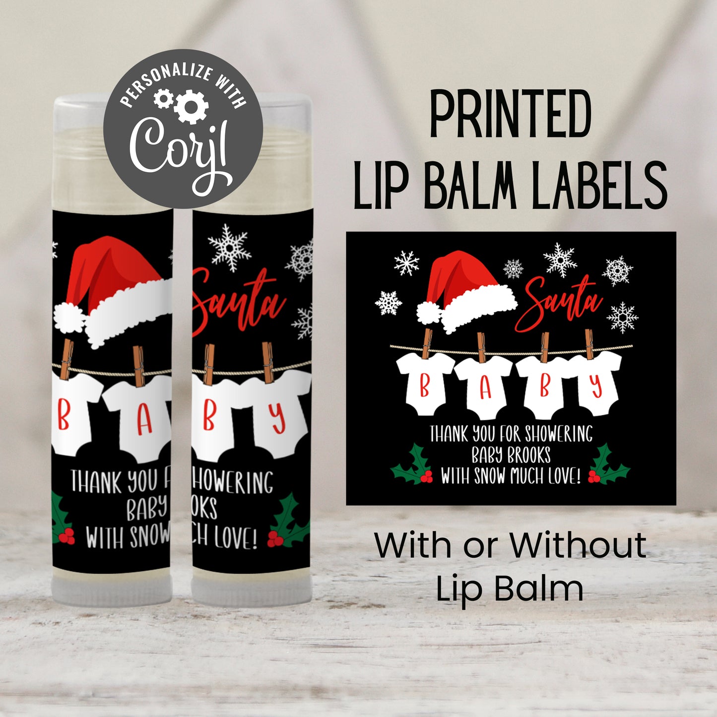 Santa Baby Christmas Baby Shower Favors Lip Balm: Gender Reveal Guest Gift