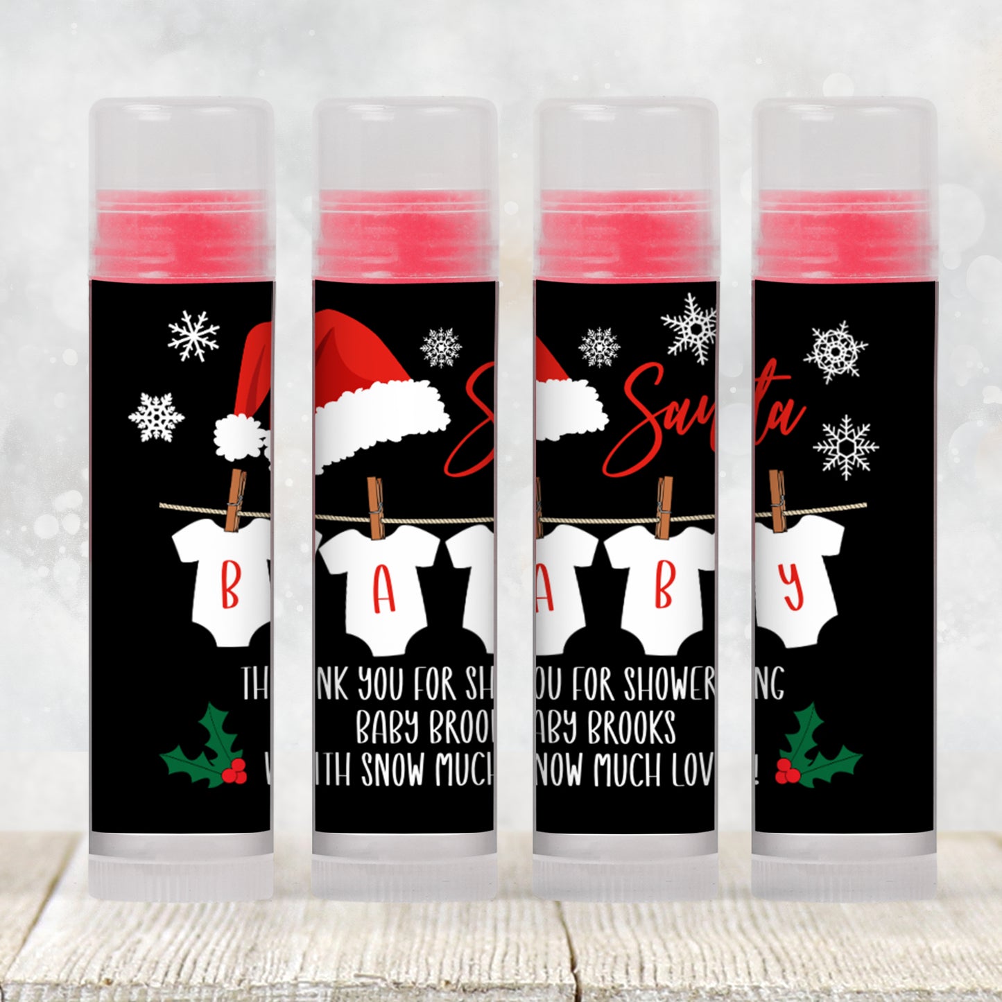 Santa Baby Baby Shower Lip Balm Label Template: Christmas Gender Reveal Favor (Digital Download)