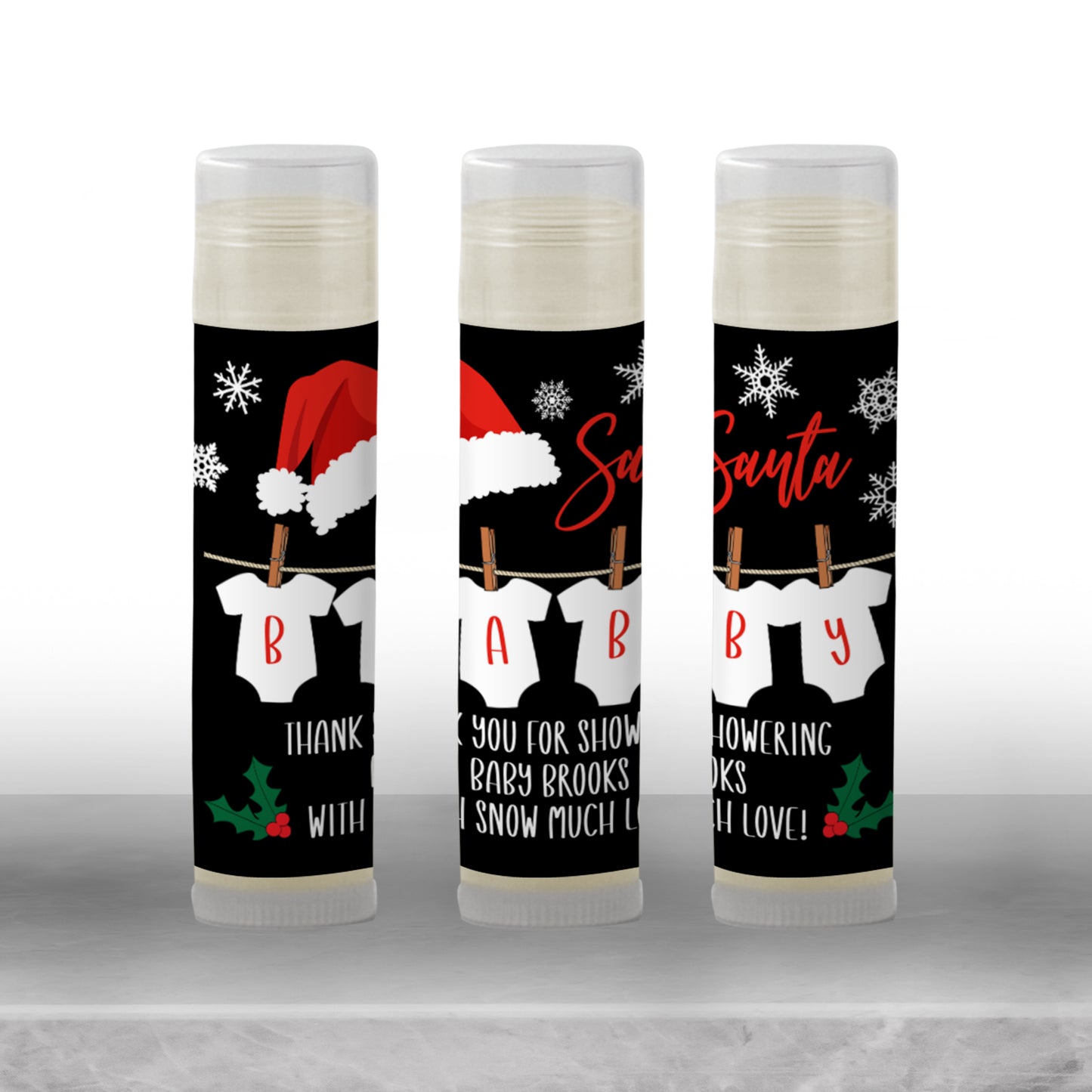 Santa Baby Christmas Baby Shower Favors Lip Balm: Gender Reveal Guest Gift