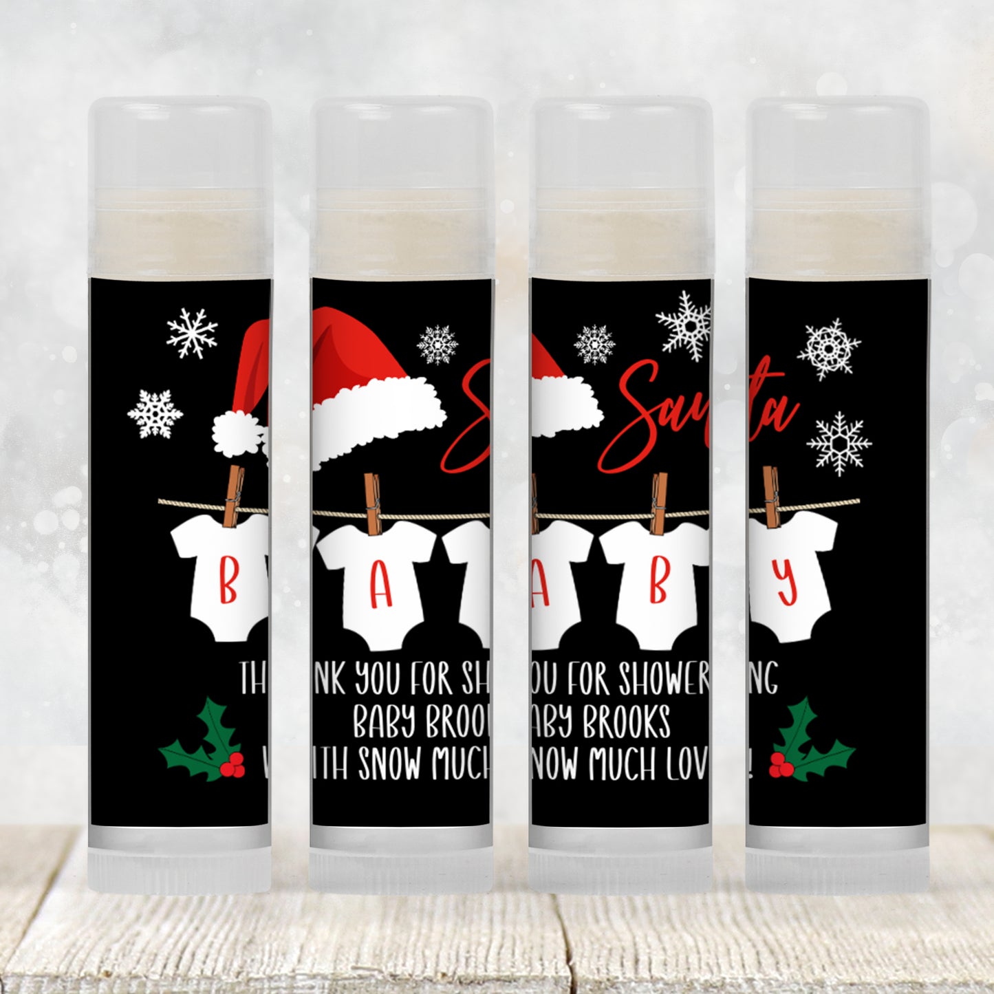 Santa Baby Christmas Baby Shower Favors Lip Balm: Gender Reveal Guest Gift