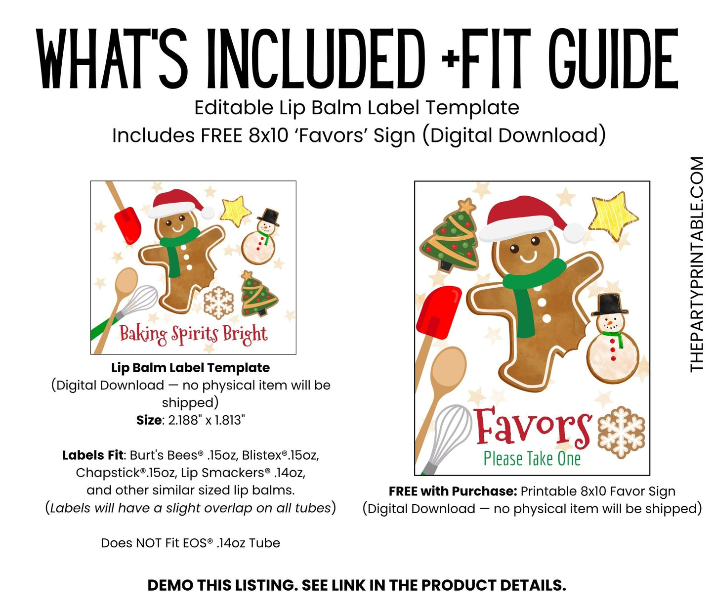 Gingerbread Lip Balm Label Template: Christmas Favor, Holiday Baby Shower