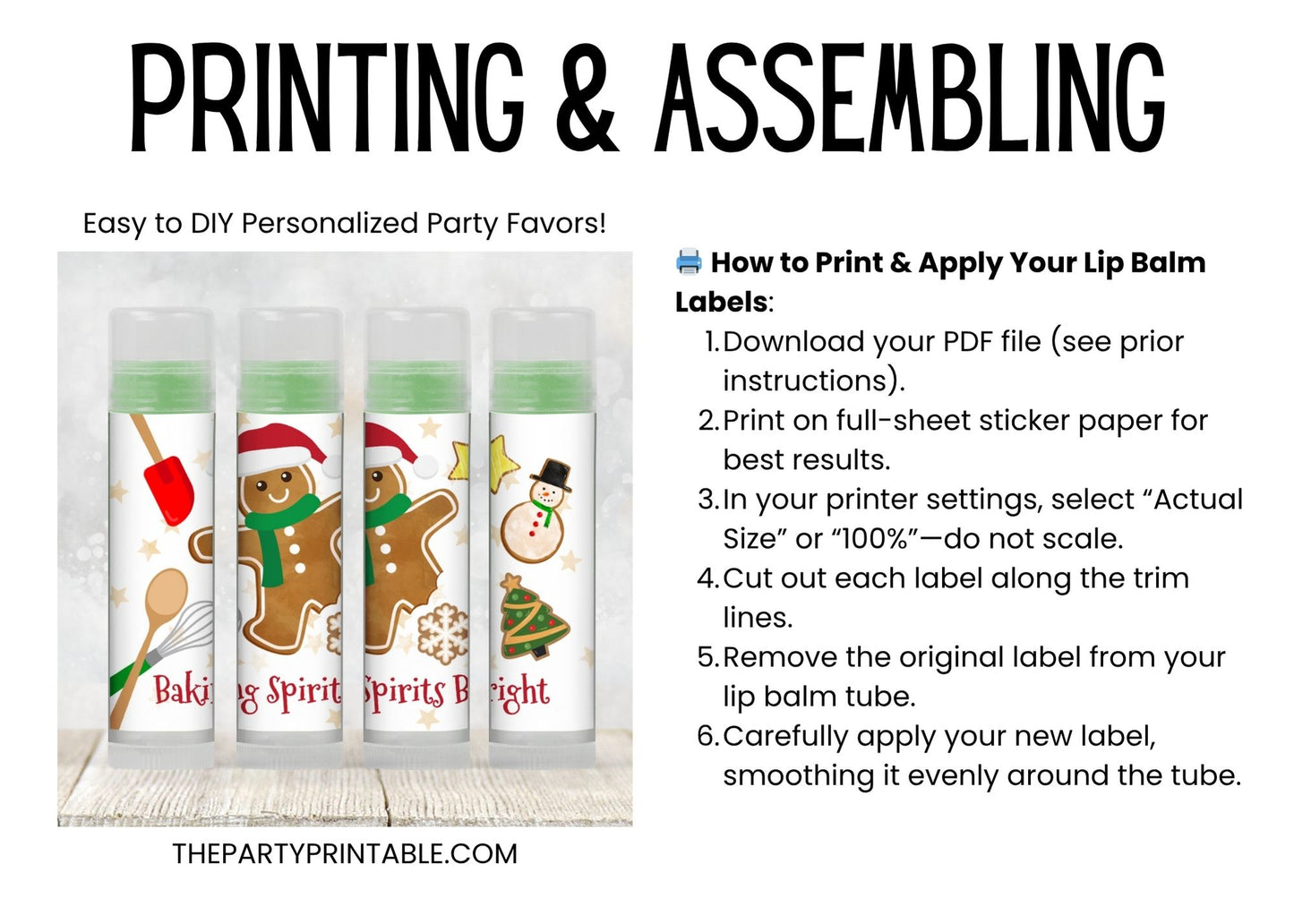 Gingerbread Lip Balm Label Template: Christmas Favor, Holiday Baby Shower