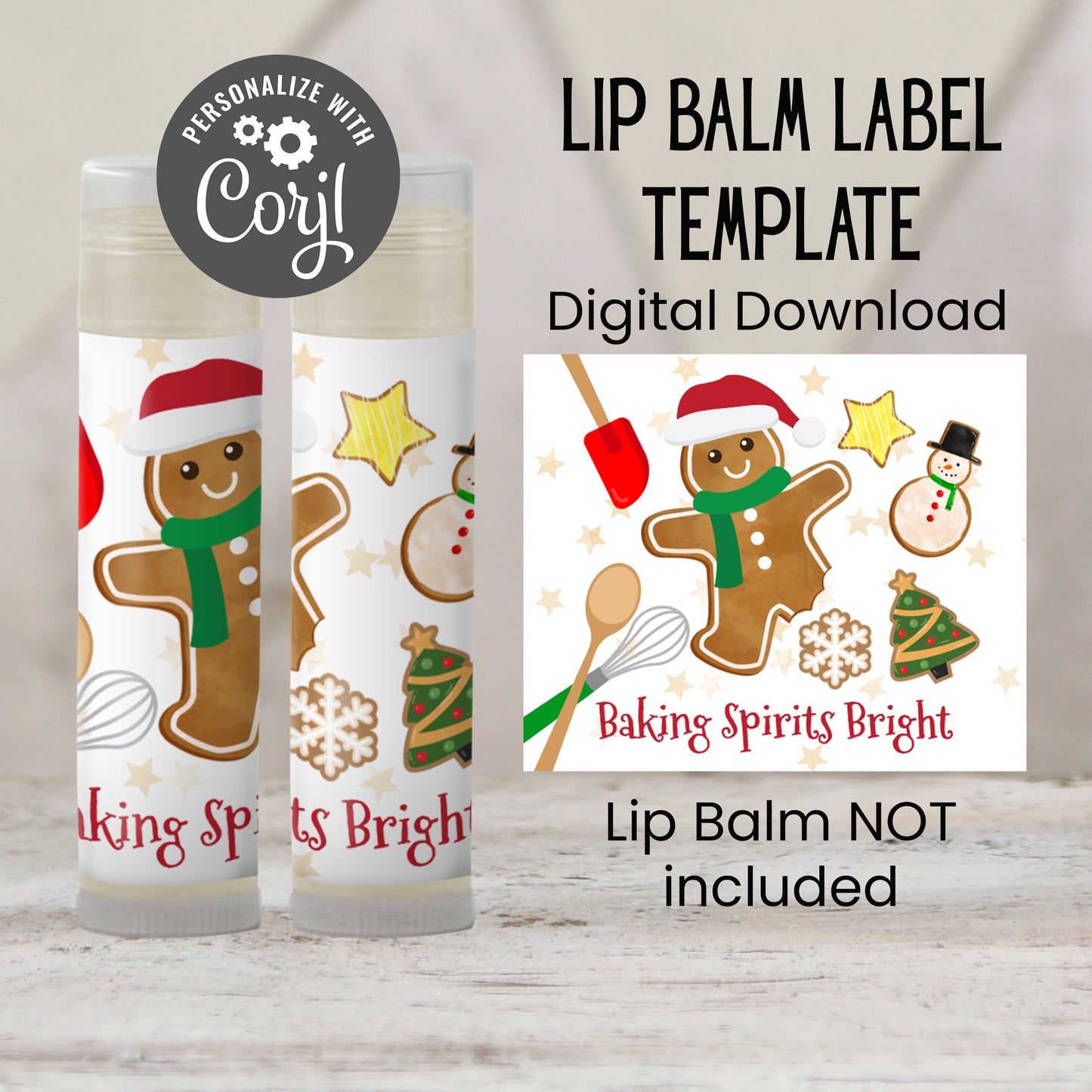 Gingerbread Lip Balm Label Template: Christmas Favor, Holiday Baby Shower