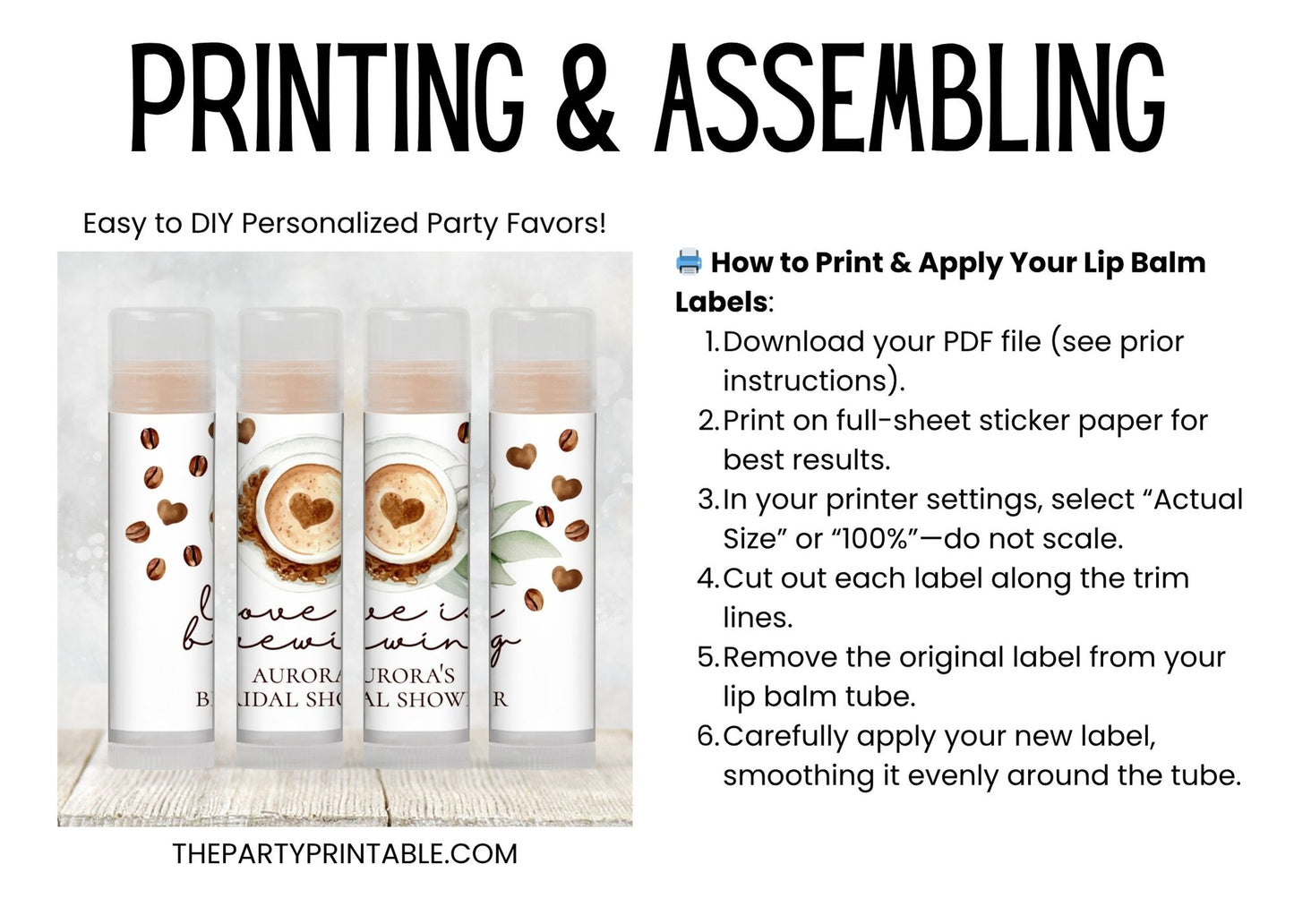 Love is Brewing Chapstick Label Template: Coffee Bridal Shower, Brunch Favor