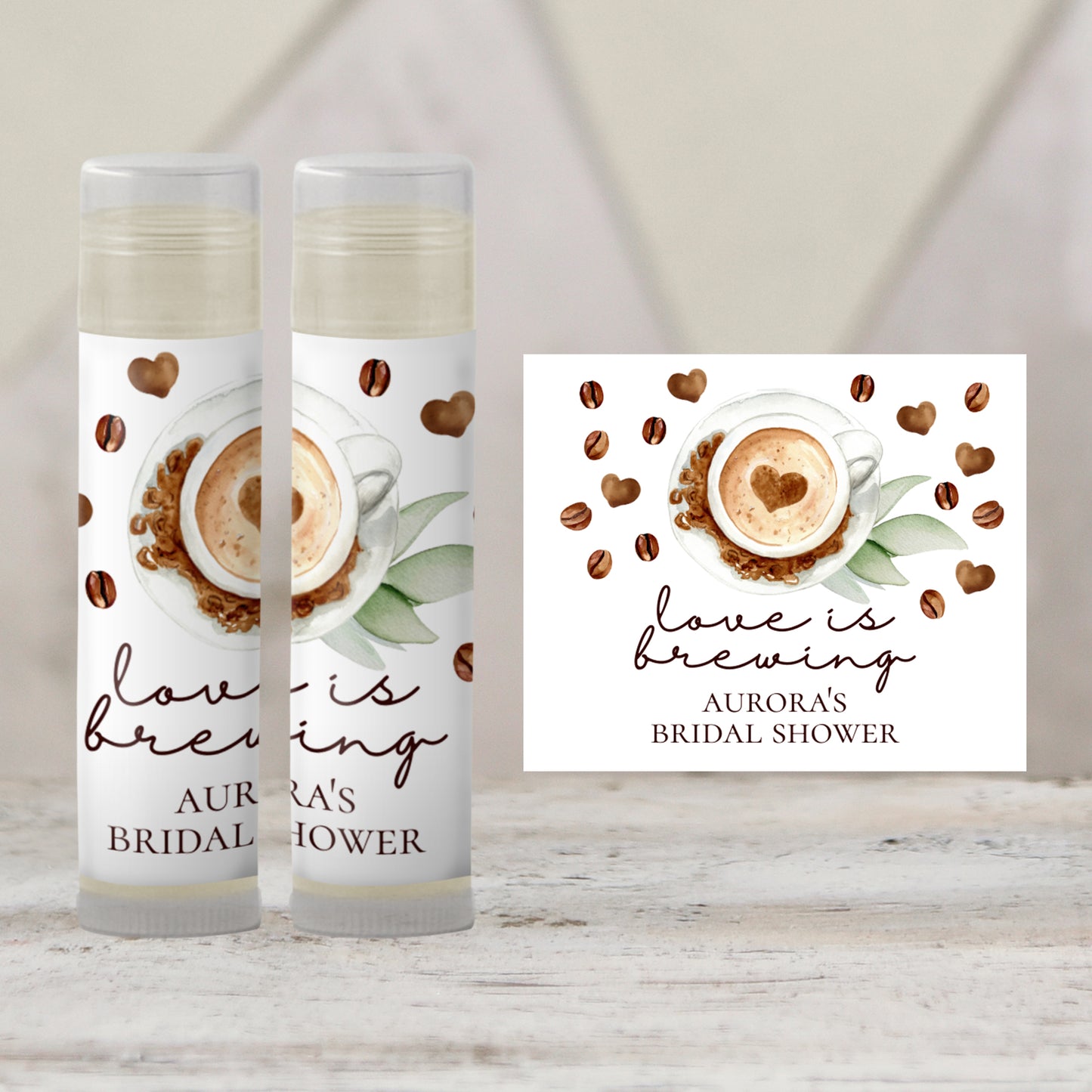 Love is Brewing Chapstick Label Template: Coffee Bridal Shower, Brunch Favor