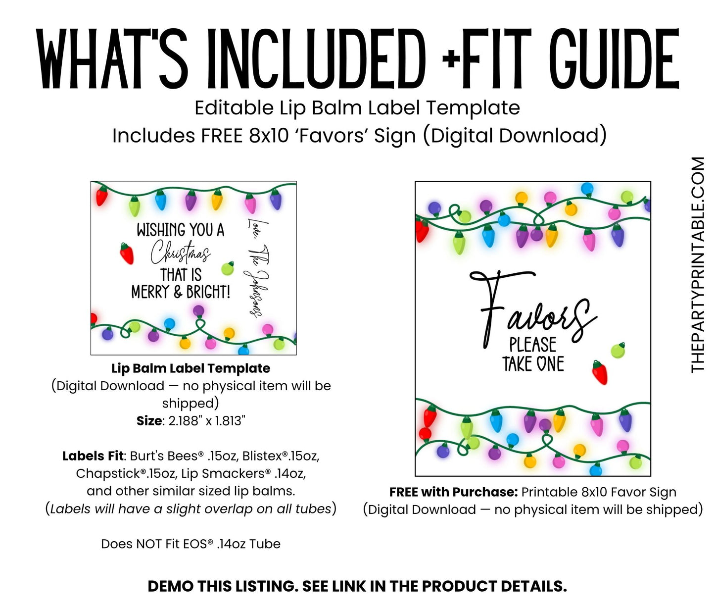 Merry and Bright Chapstick Label Template: Christmas Lights Holiday Favor