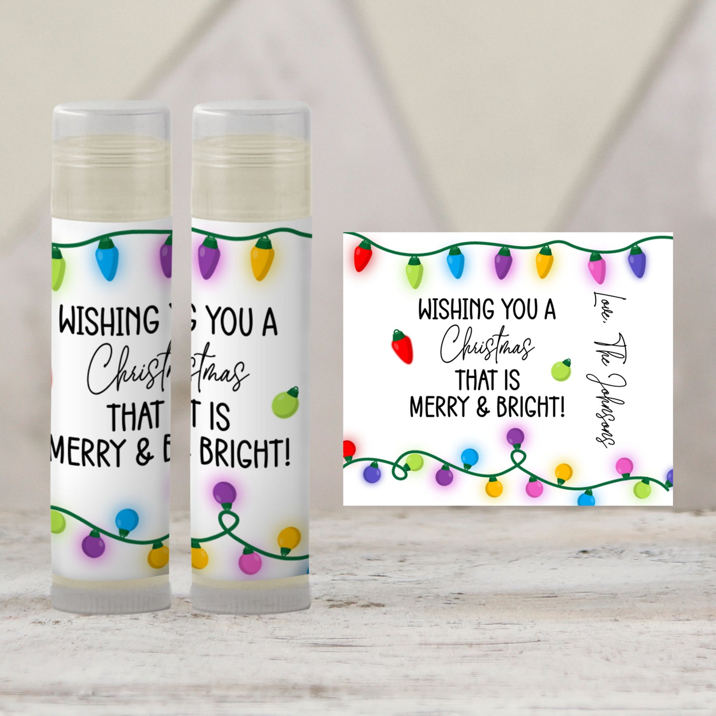 Merry and Bright Chapstick Label Template: Christmas Lights Holiday Favor
