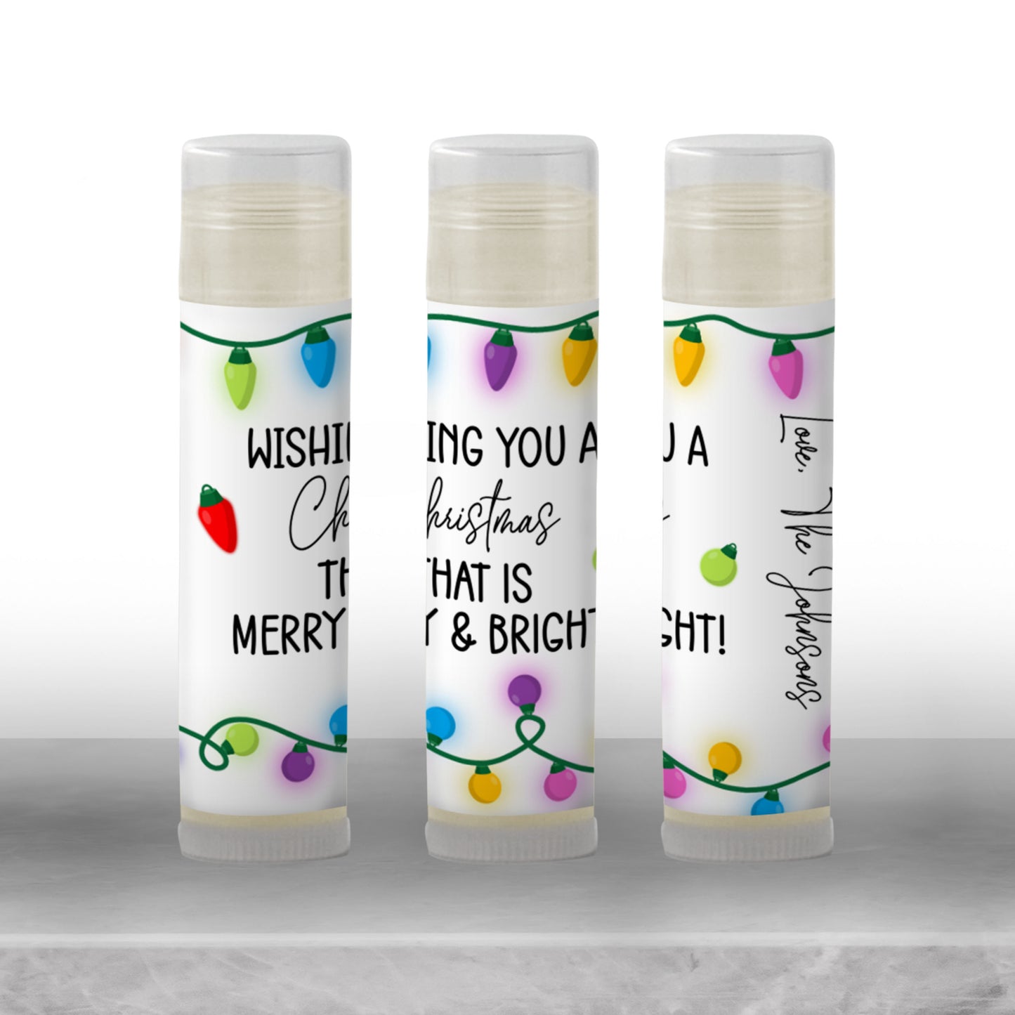 Merry and Bright Chapstick Label Template: Christmas Lights Holiday Favor