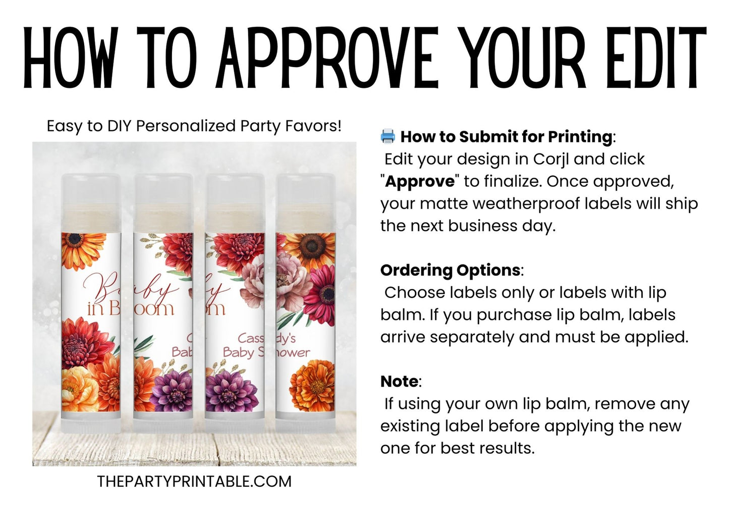 Baby in Bloom Chapstick Favors: Fall Baby Shower, Autumn Floral Gift