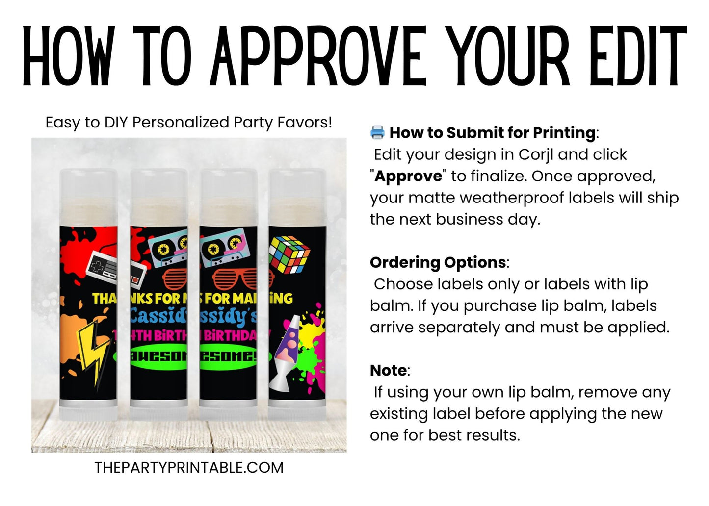 80s Neon Chapstick Favors: Retro Birthday, Totally 80s Party Gift