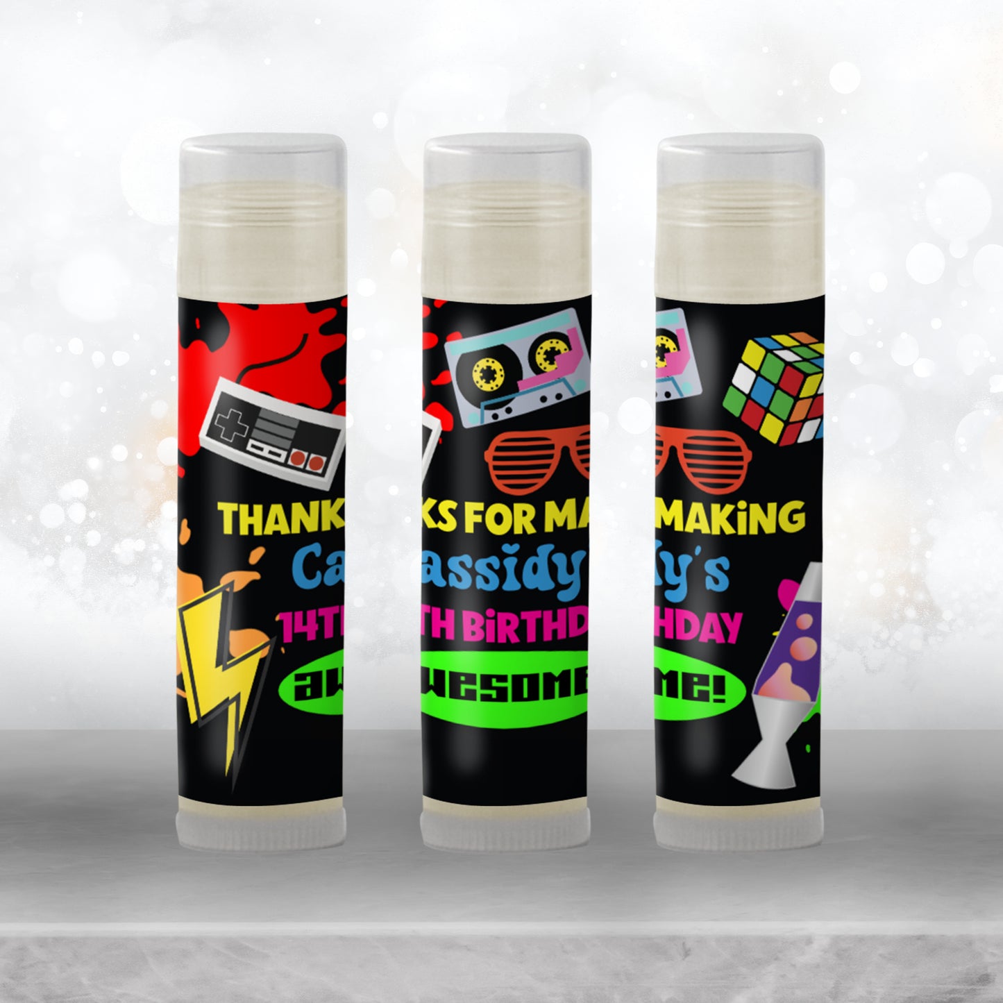 80s Neon Lip Balm Label Template: Retro Birthday, Totally 80s Favor