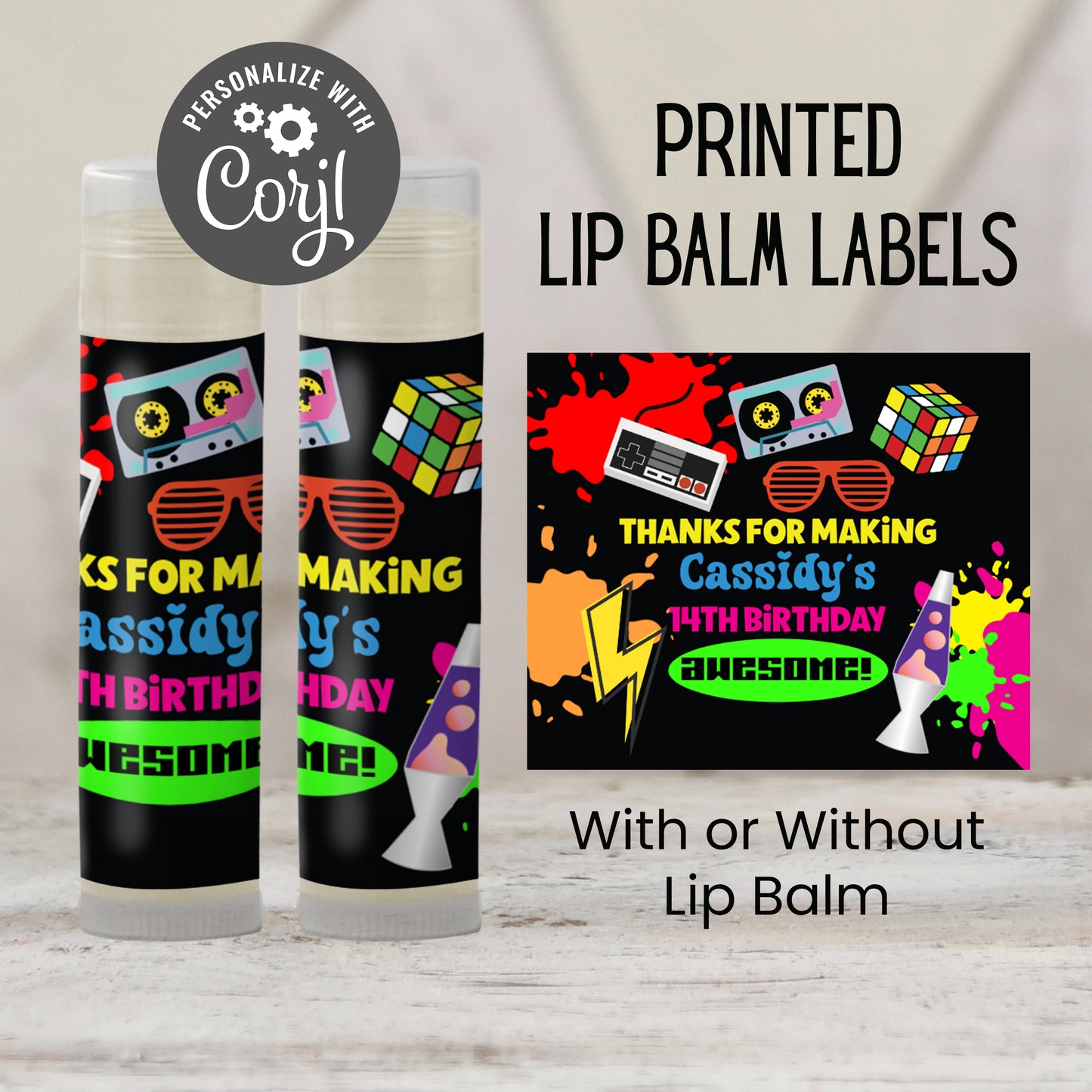 80s Neon Chapstick Favors: Retro Birthday, Totally 80s Party Gift