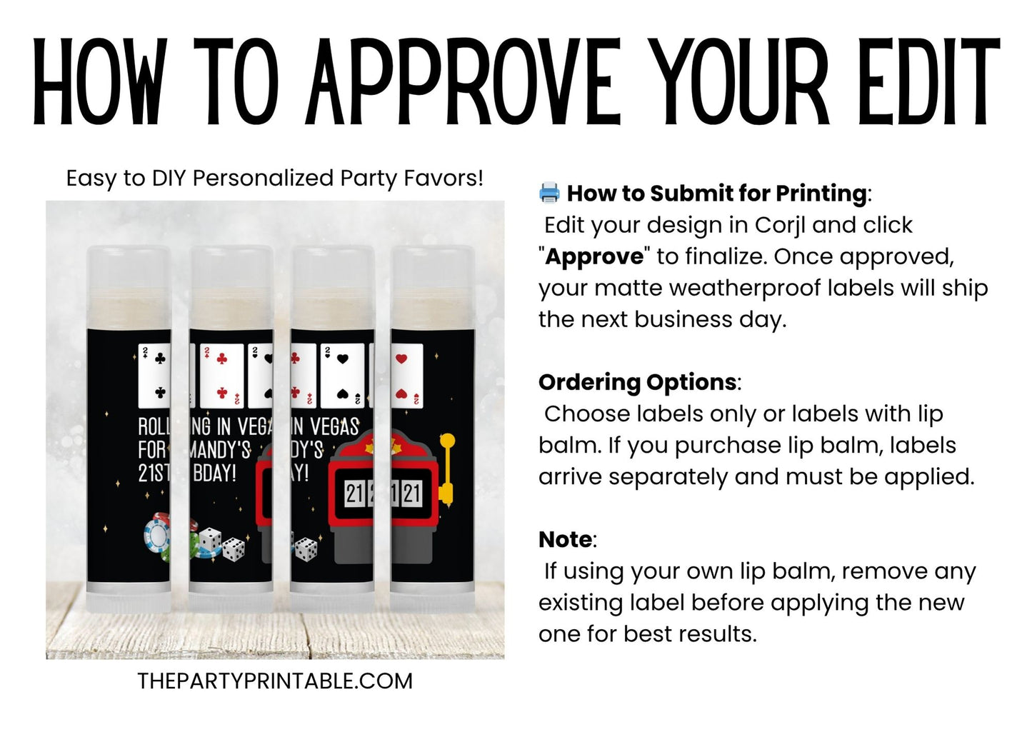 Casino Chapstick Favors: Vegas Birthday, Bachelorette, Poker Night Gift