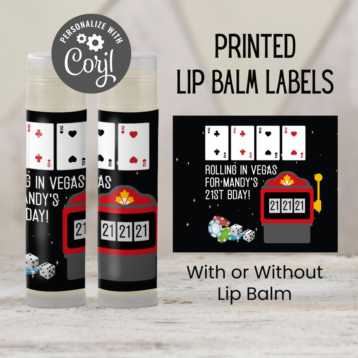 Casino Chapstick Favors: Vegas Birthday, Bachelorette, Poker Night Gift