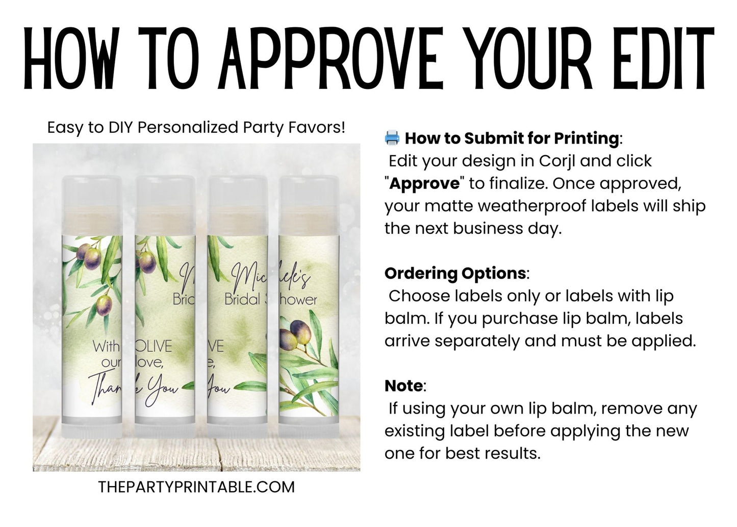 Olive Branch Bridal Shower Lip Balm Favors: Tuscan Greenery Wedding Guest Gift