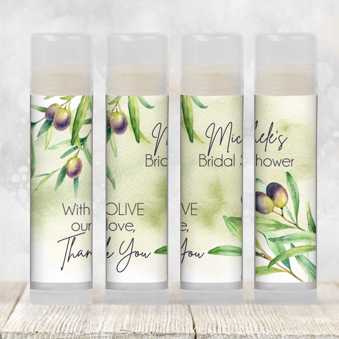 Olive Branch Bridal Shower Lip Balm Favors: Tuscan Greenery Wedding Guest Gift
