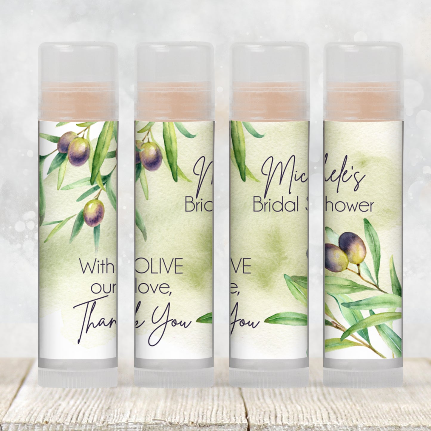 Olive Branch Bridal Shower Lip Balm Label Template: Tuscan Greenery Favor (Digital Download)