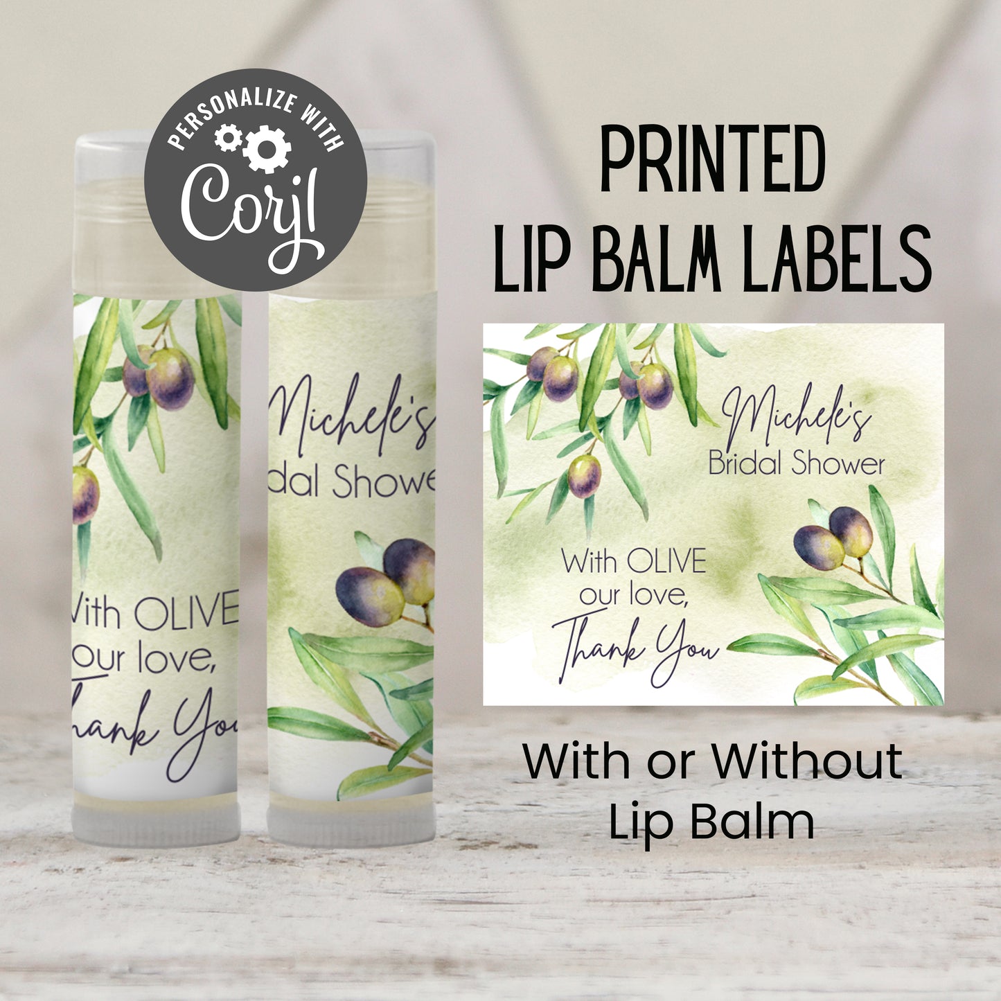 Olive Branch Bridal Shower Lip Balm Favors: Tuscan Greenery Wedding Guest Gift