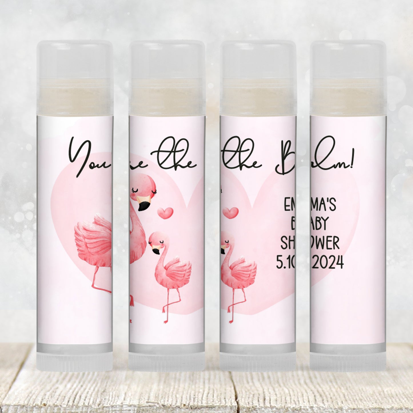 Flamingo Chapstick Favors: Tropical Baby Shower, Pink Girl Gift