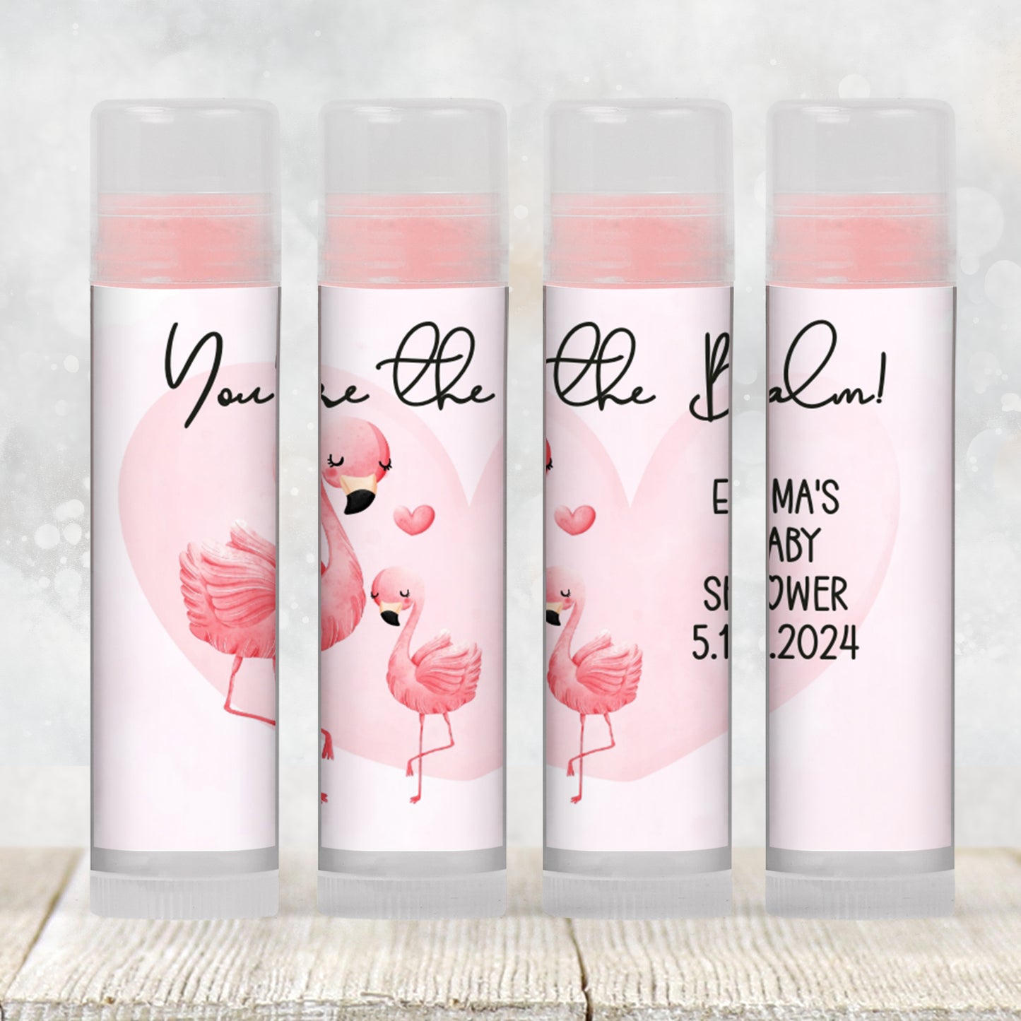 Flamingo Chapstick Label Template: Tropical Baby Shower, Pink Favor