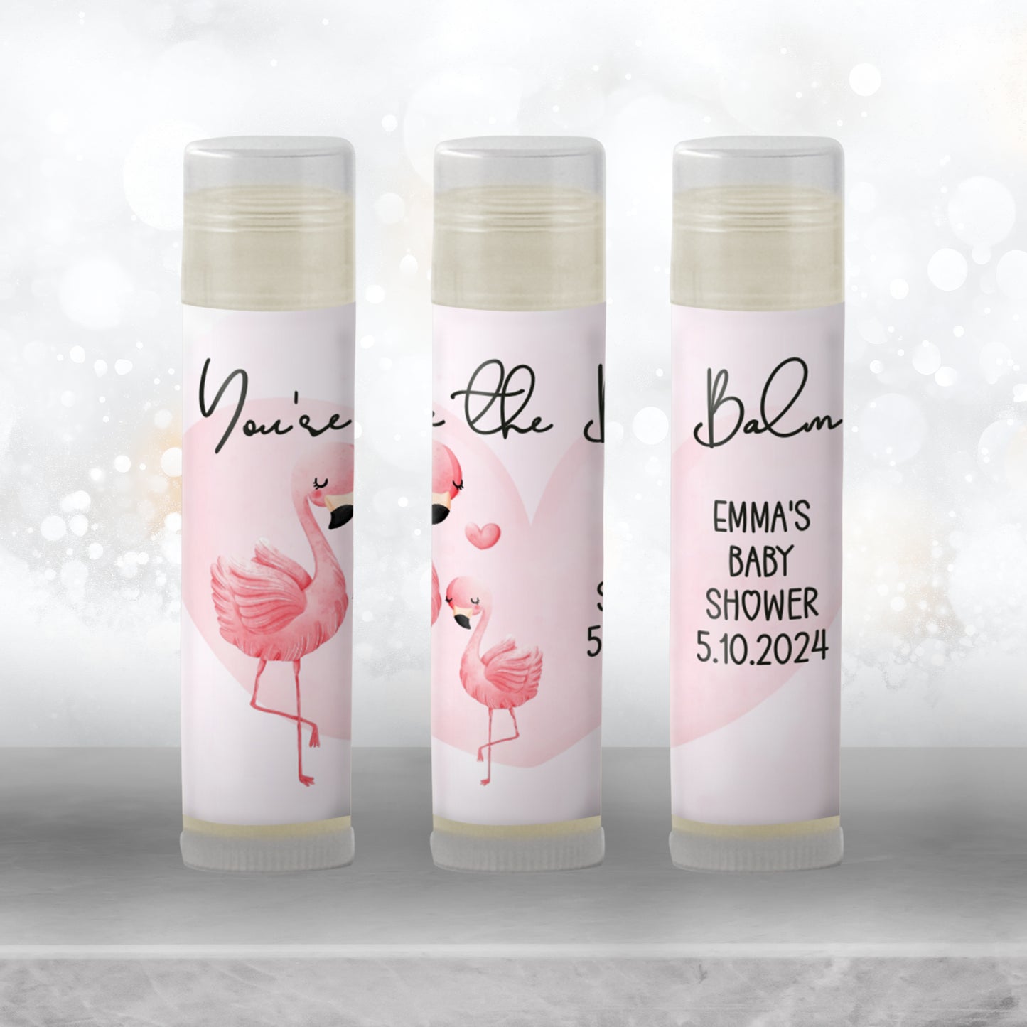 Flamingo Chapstick Label Template: Tropical Baby Shower, Pink Favor
