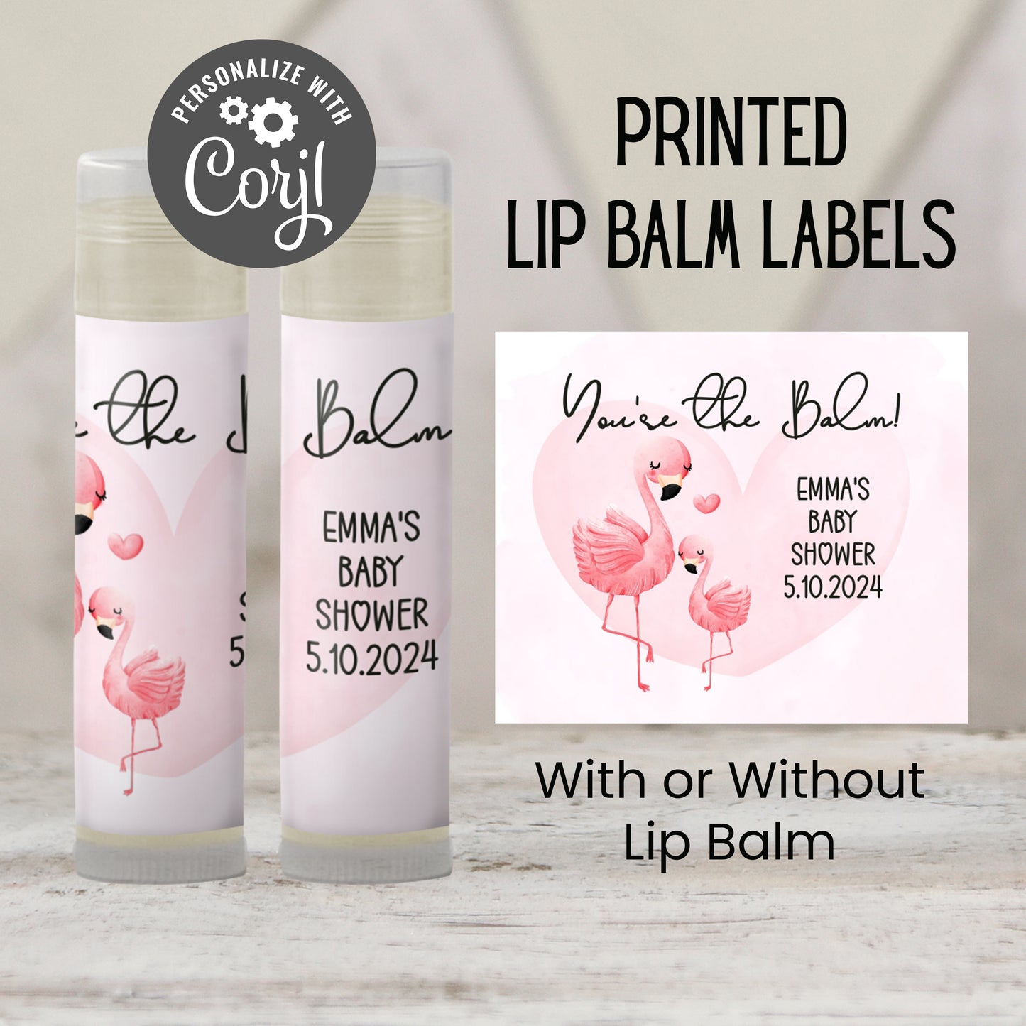 Flamingo Chapstick Favors: Tropical Baby Shower, Pink Girl Gift