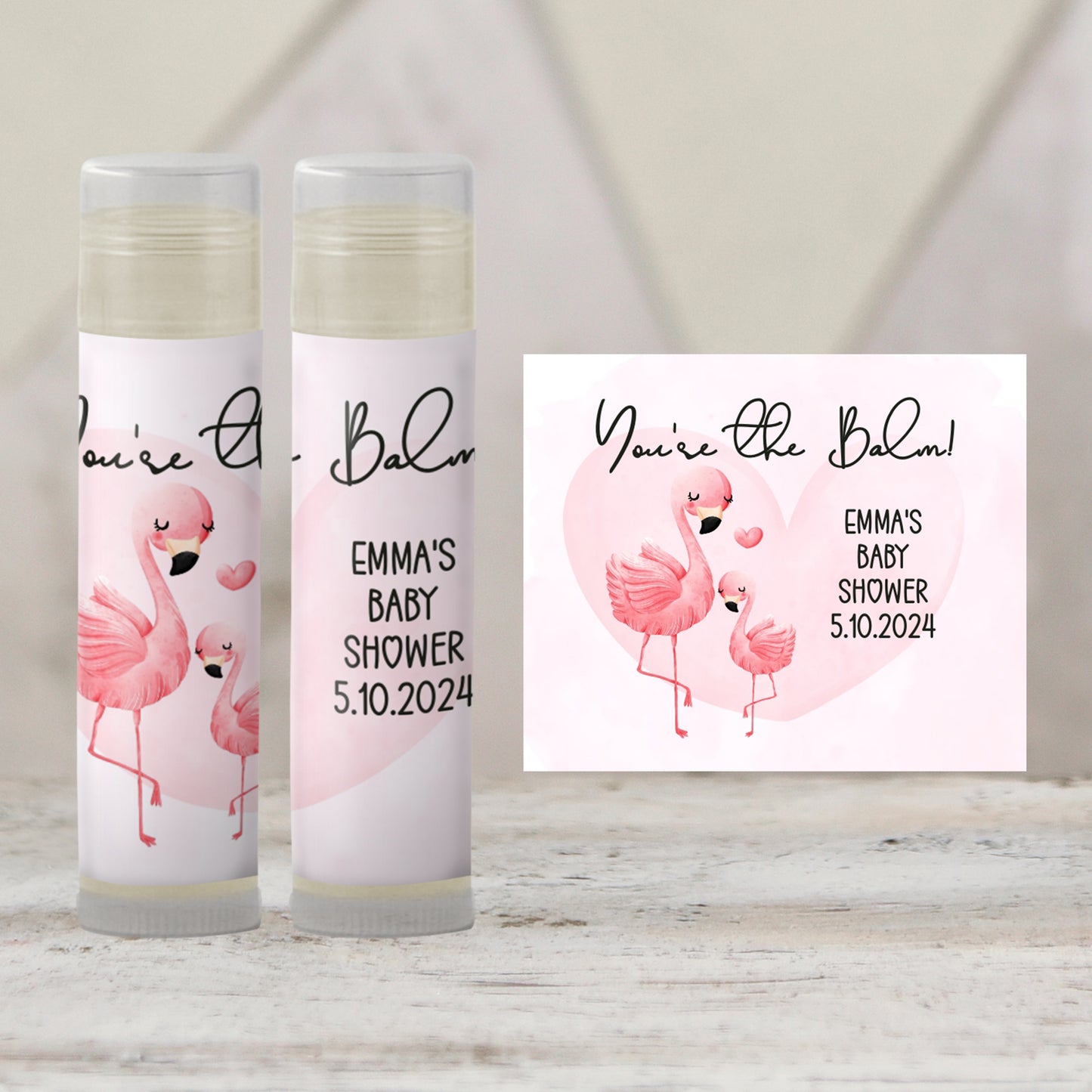 Flamingo Chapstick Label Template: Tropical Baby Shower, Pink Favor