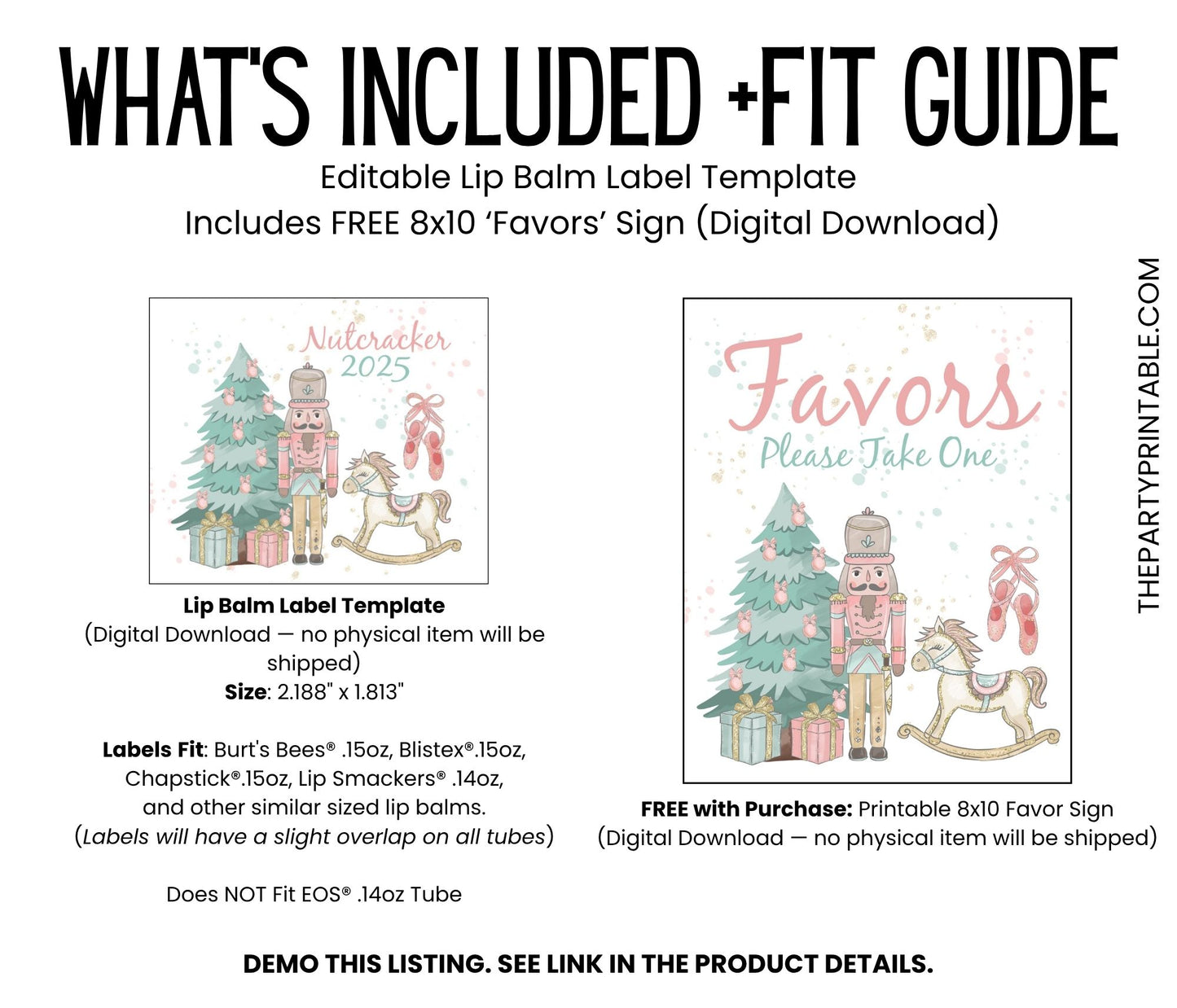 Nutcracker Lip Balm Label Template: Sugar Plum Baby Shower, Christmas Favor