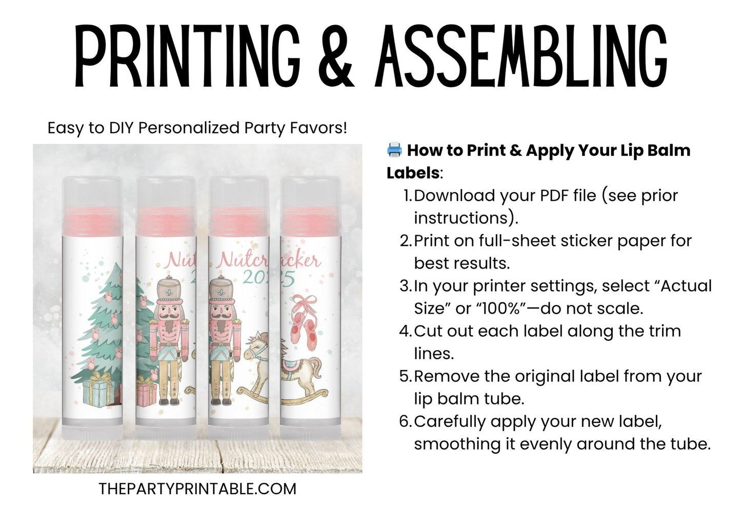 Nutcracker Lip Balm Label Template: Sugar Plum Baby Shower, Christmas Favor