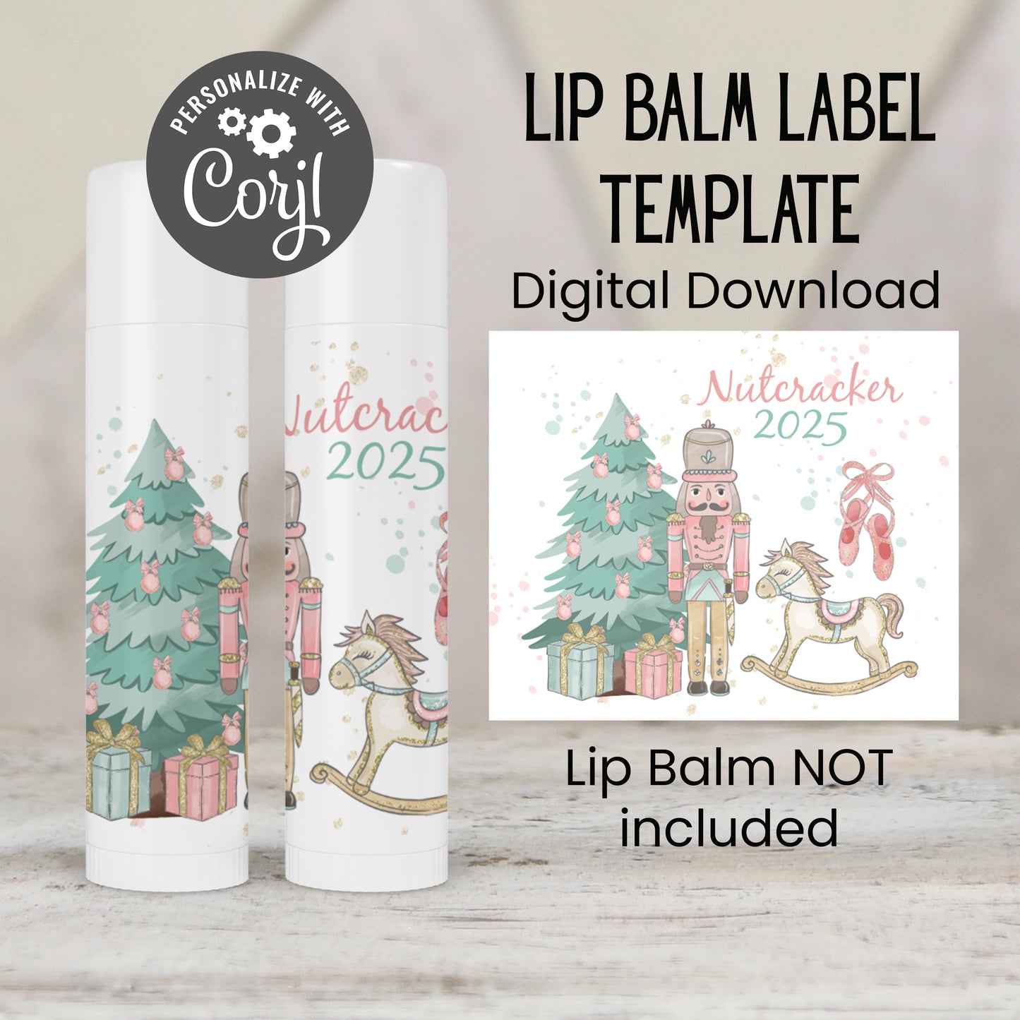Nutcracker Lip Balm Label Template: Sugar Plum Baby Shower, Christmas Favor