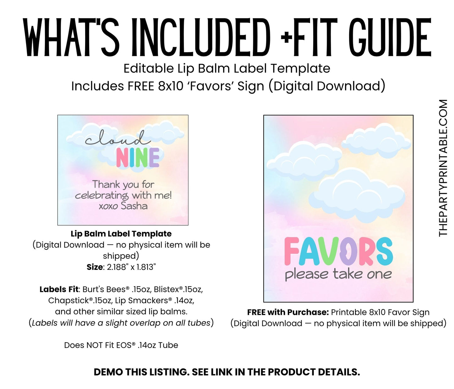 On Cloud 9 Chapstick Label Template: Birthday or Baby Shower Favor