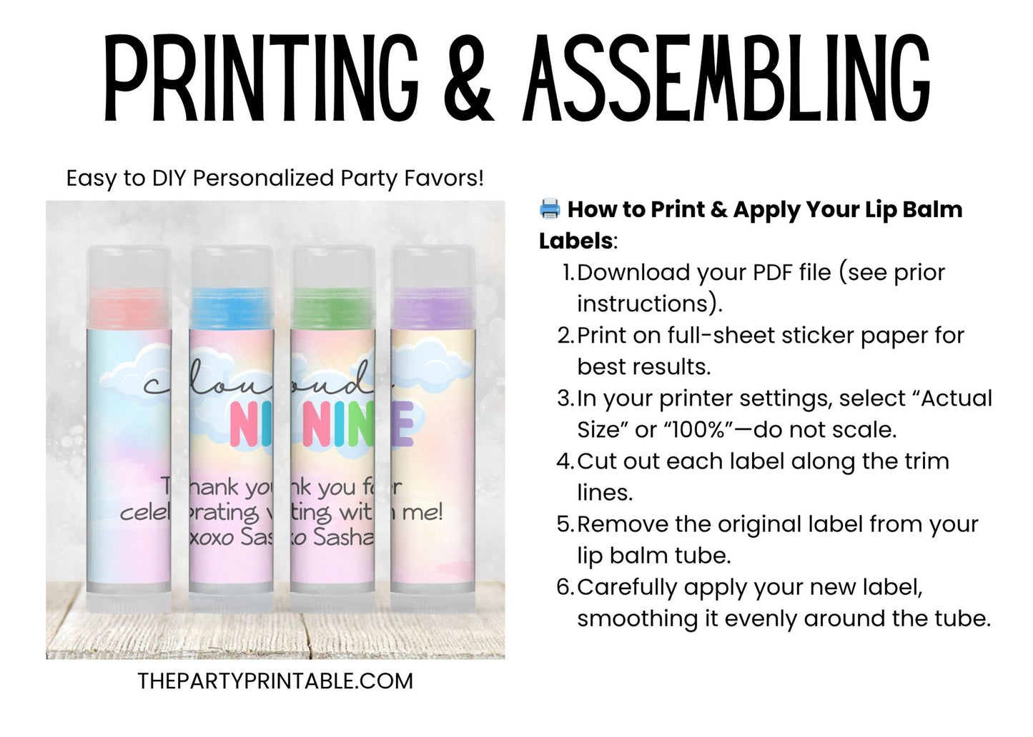 On Cloud 9 Chapstick Label Template: Birthday or Baby Shower Favor