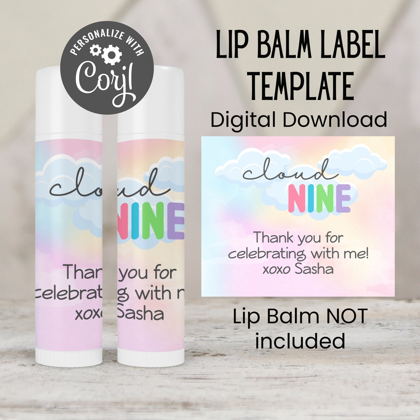 On Cloud 9 Chapstick Label Template: Birthday or Baby Shower Favor