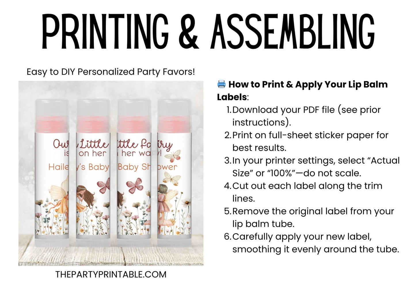 Fairy Lip Balm Label Template: Baby Shower, Enchanted Garden Party