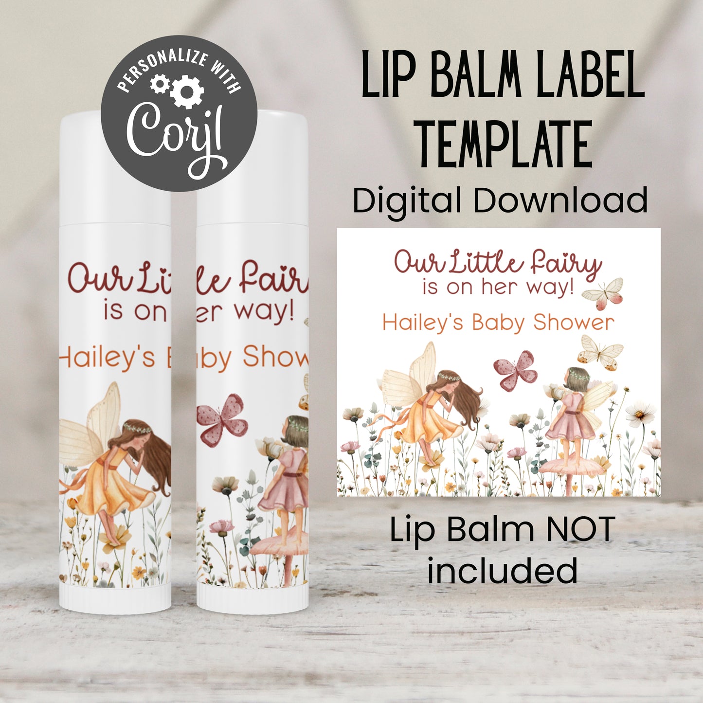 Fairy Lip Balm Label Template: Baby Shower, Enchanted Garden Party