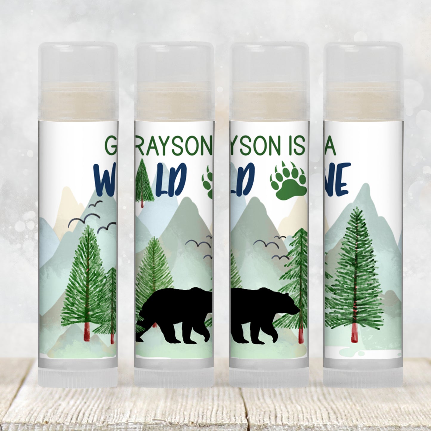 Wild One Chapstick Favors: Bear Baby Shower, Adventure 1st Birthday Gift