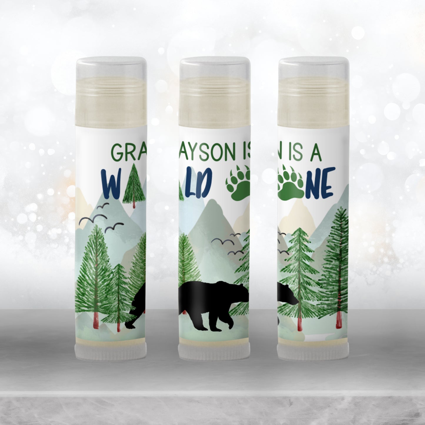 Wild One Lip Balm Label Template: Bear 1st Birthday, Adventure Party Favor
