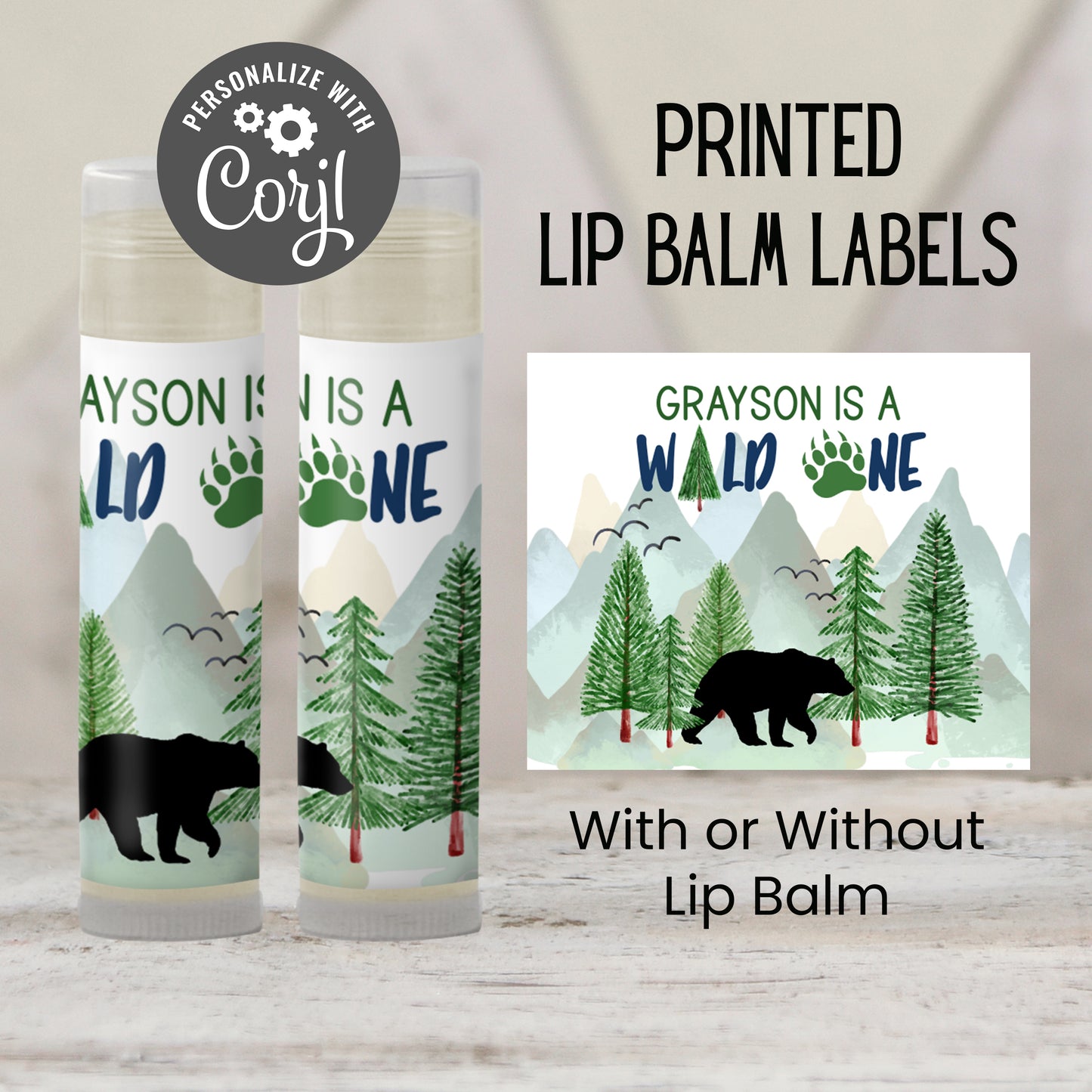 Wild One Chapstick Favors: Bear Baby Shower, Adventure 1st Birthday Gift