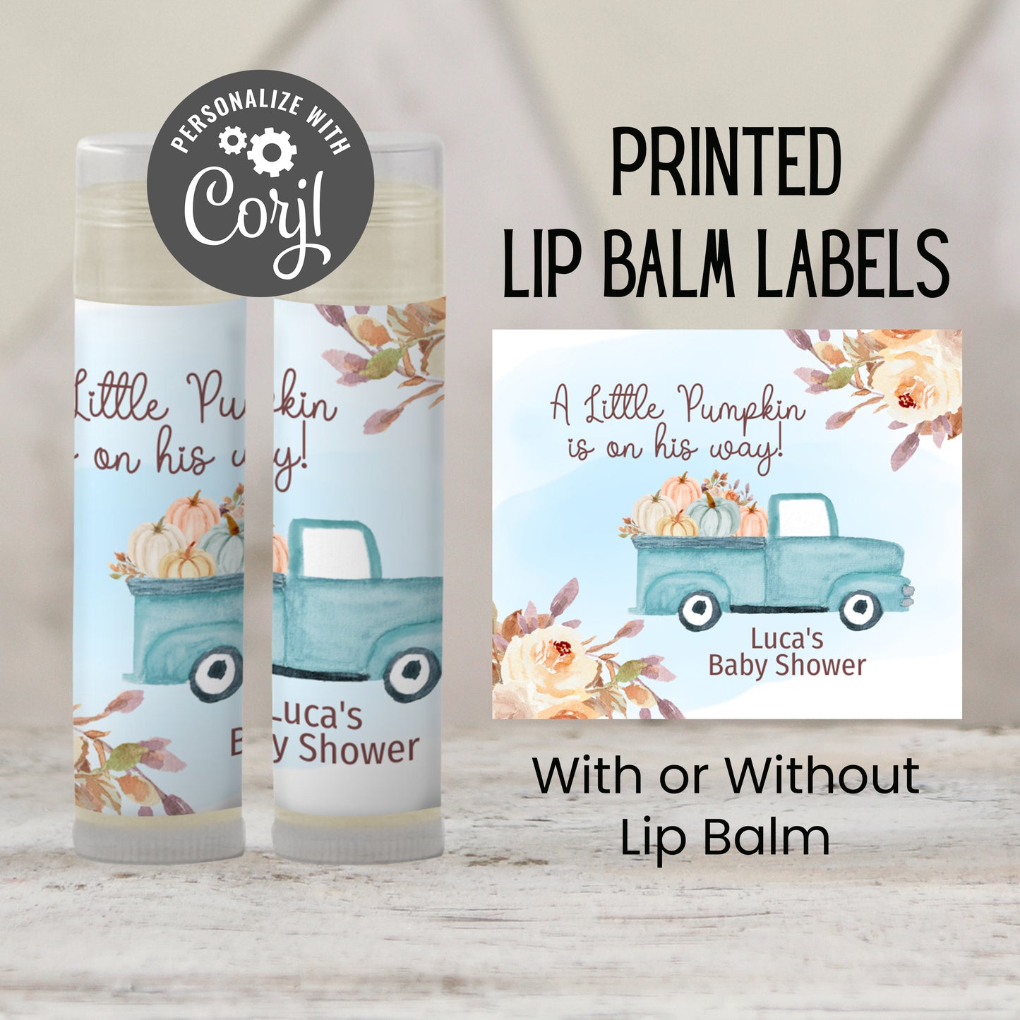 Blue Pumpkin Chapstick Favors: Fall Baby Shower, Little Pumpkin Gift