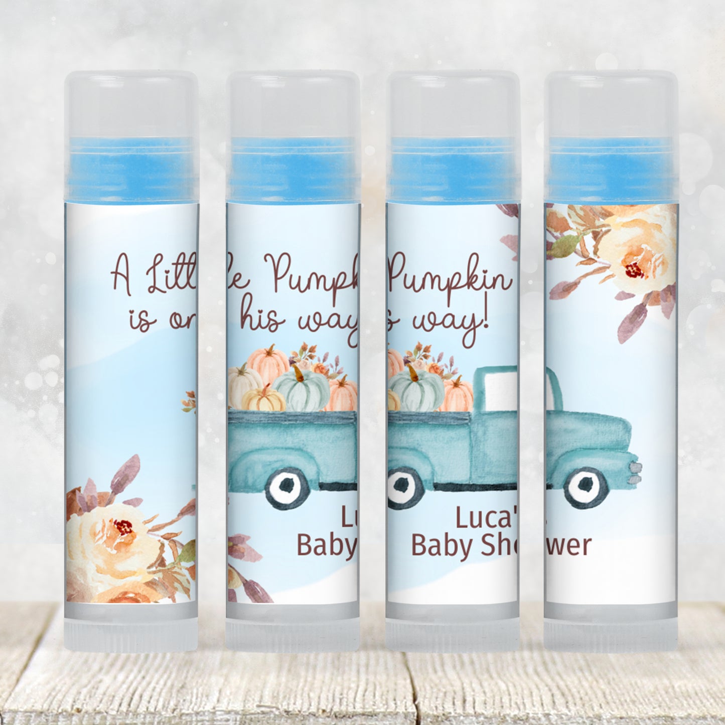 Blue Pumpkin Chapstick Label Template: Fall Baby Shower, Little Pumpkin Favor