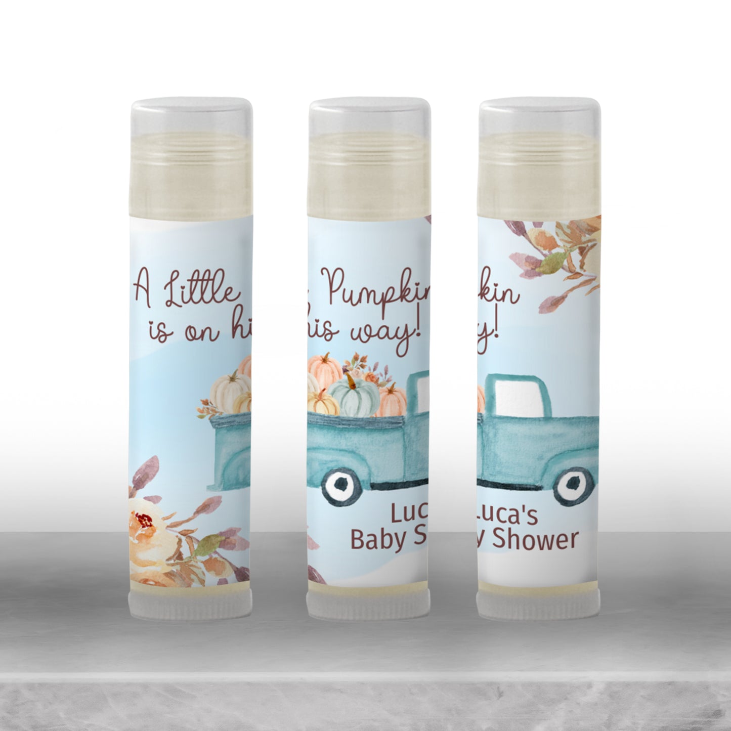 Blue Pumpkin Chapstick Favors: Fall Baby Shower, Little Pumpkin Gift