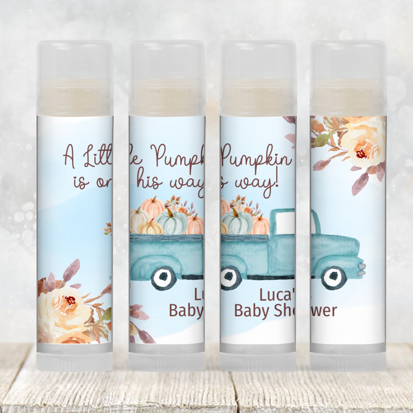 Blue Pumpkin Chapstick Favors: Fall Baby Shower, Little Pumpkin Gift
